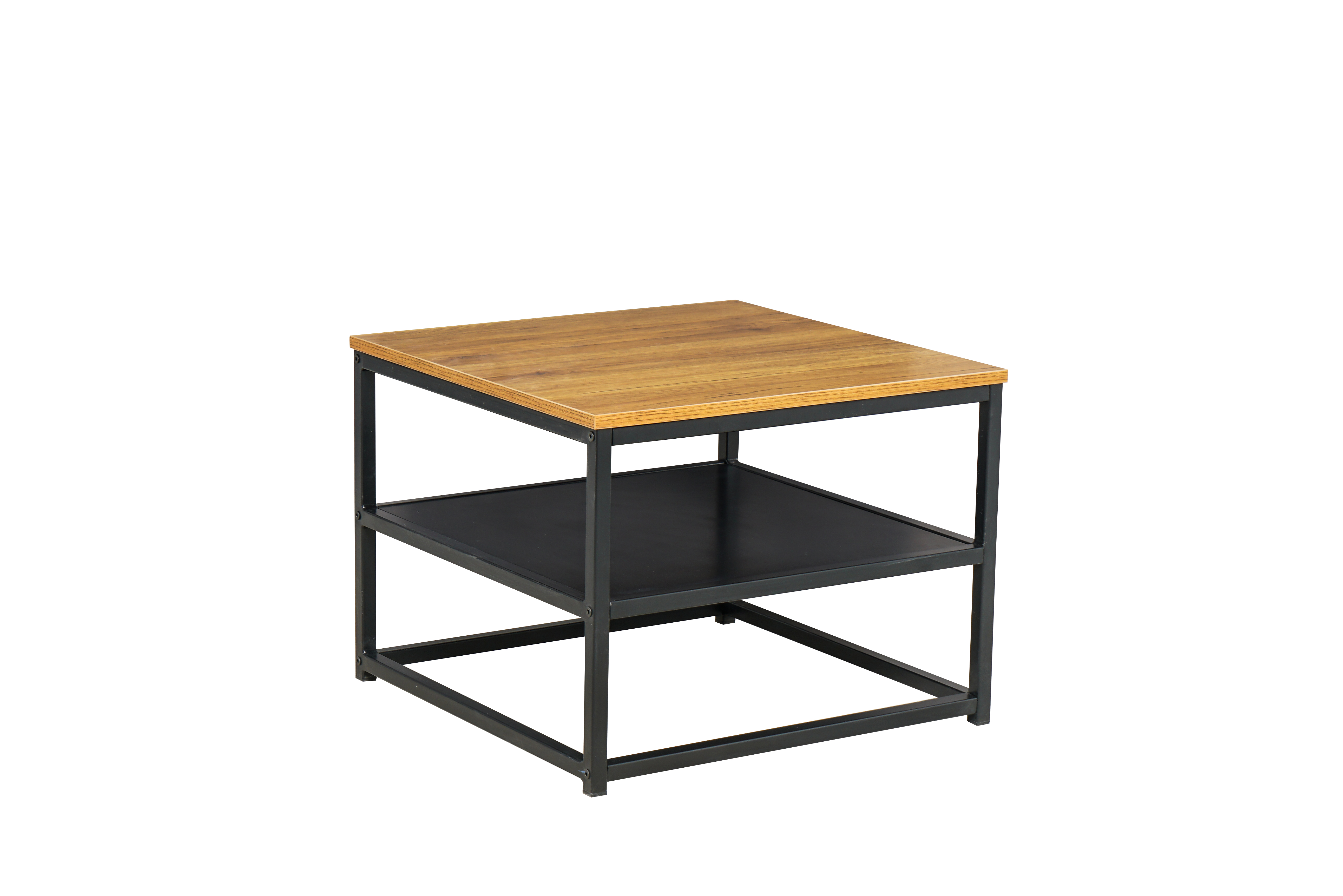 Mesa de Centro Cuadrada con Tablero de MDF y Estructura Metálica Negra