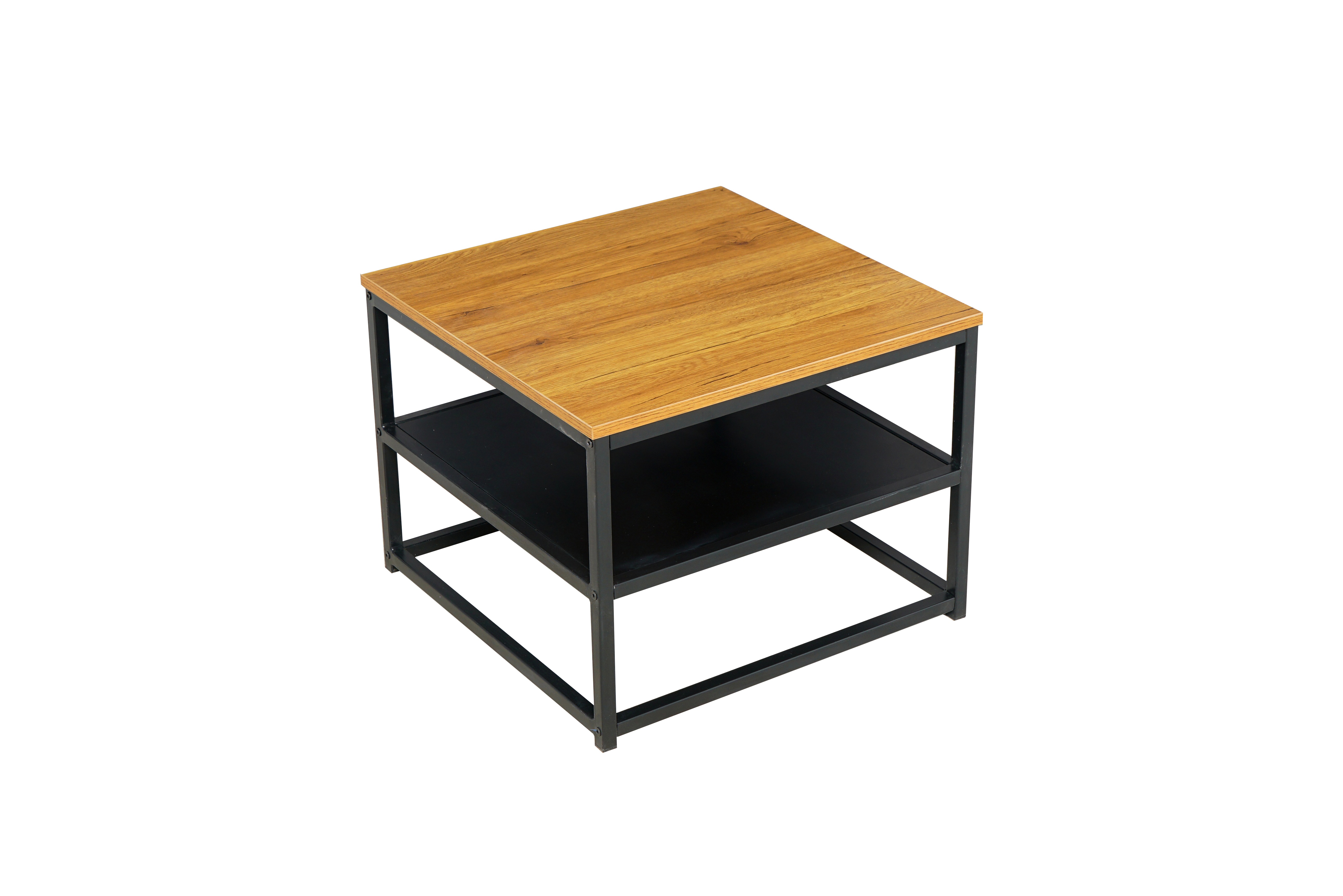 Mesa de Centro Cuadrada con Tablero de MDF y Estructura Metálica Negra