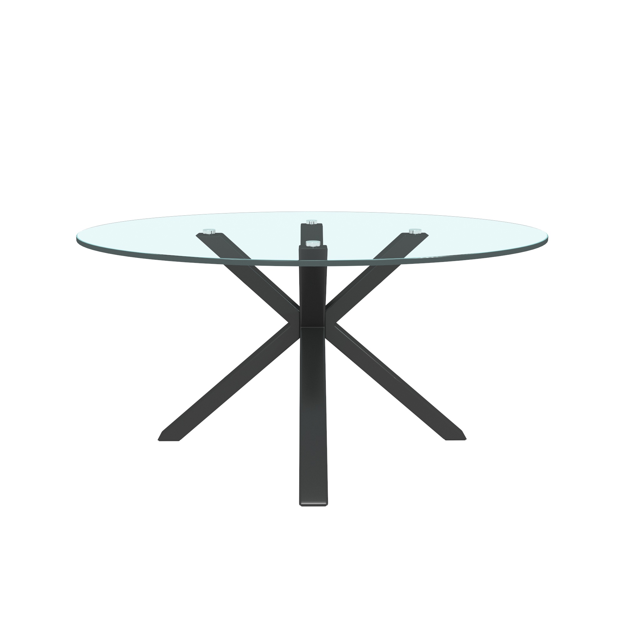 Mesa de Centro Circular con Cubierta de Cristal Templado y Estructura Metálica Negra (Diámetro: 82cm)