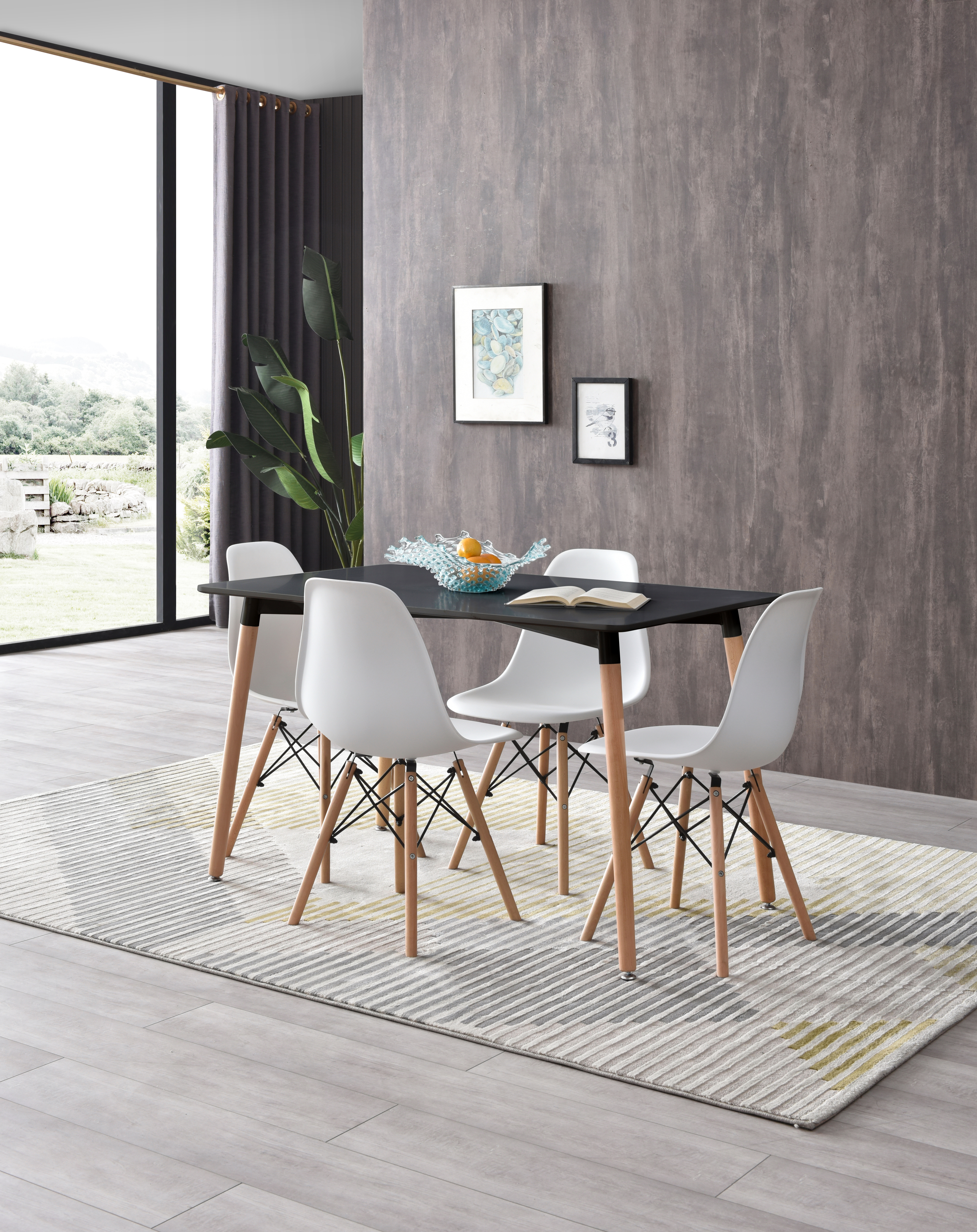 Mesa Rectangular para Comedor Negra con Patas de Madera 120cm (Ancho)* 80cm (Profundo)