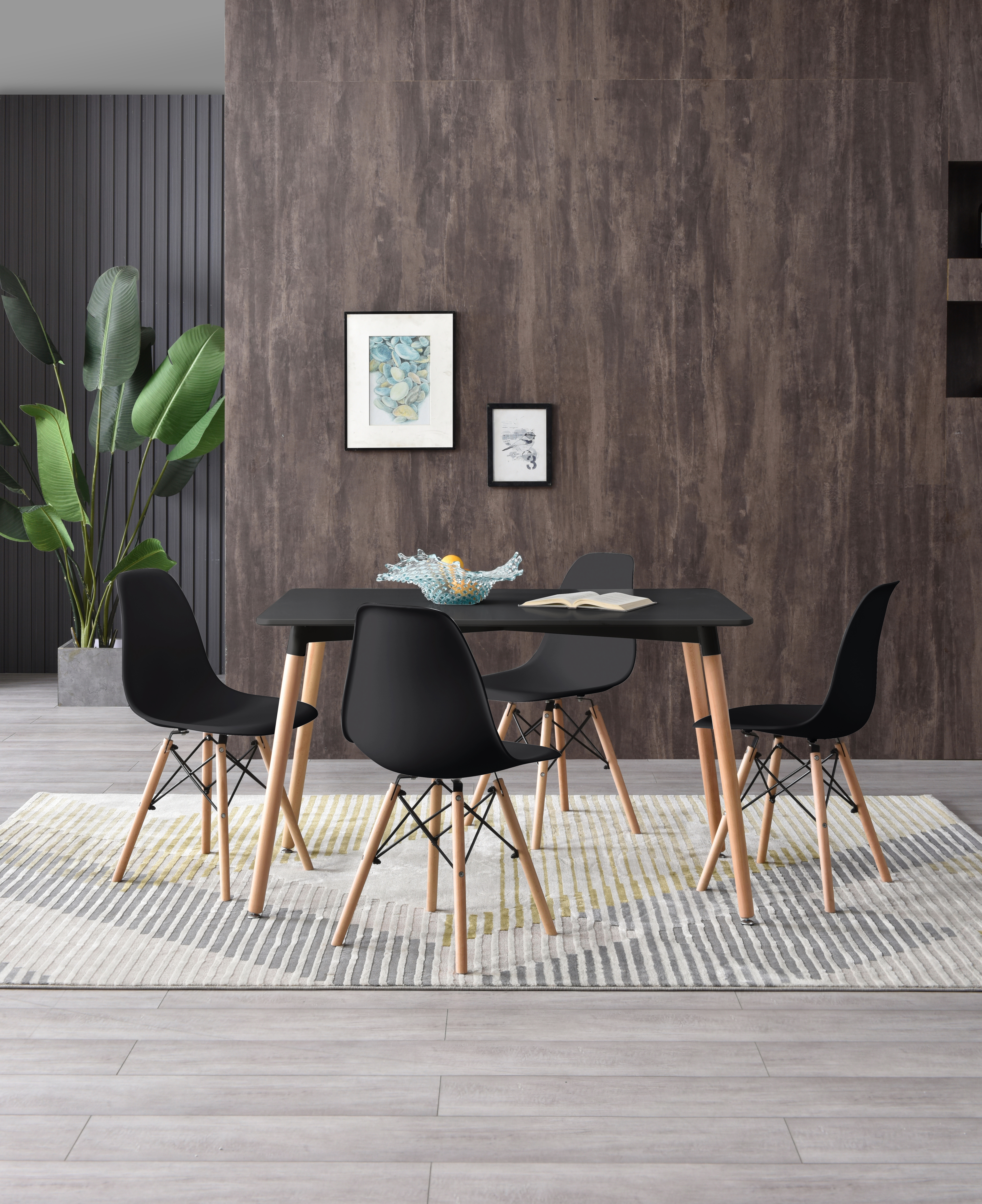Mesa Rectangular para Comedor Negra con Patas de Madera 120cm (Ancho)* 80cm (Profundo)