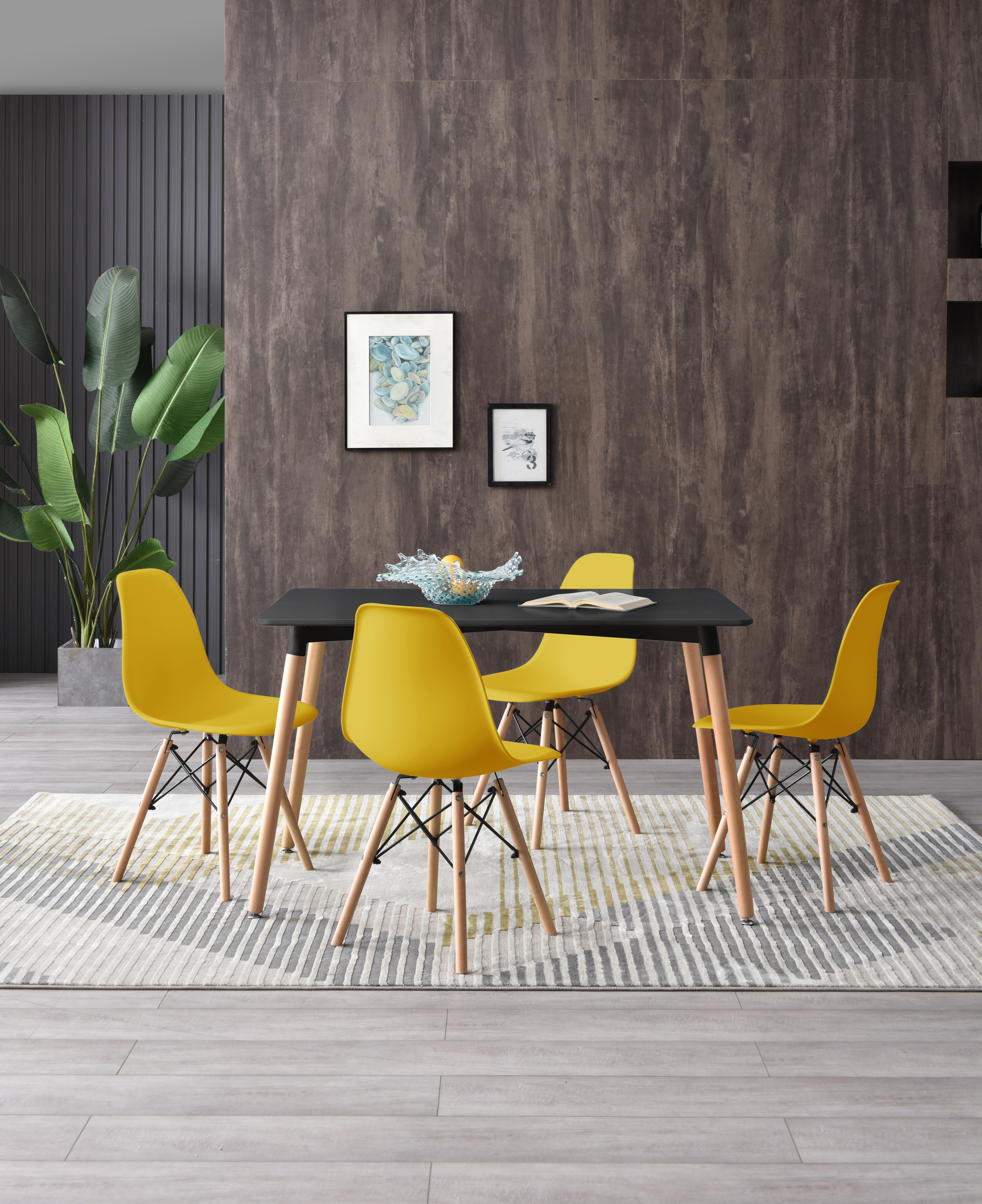Mesa Rectangular para Comedor Negra con Patas de Madera 120cm (Ancho)* 80cm (Profundo)
