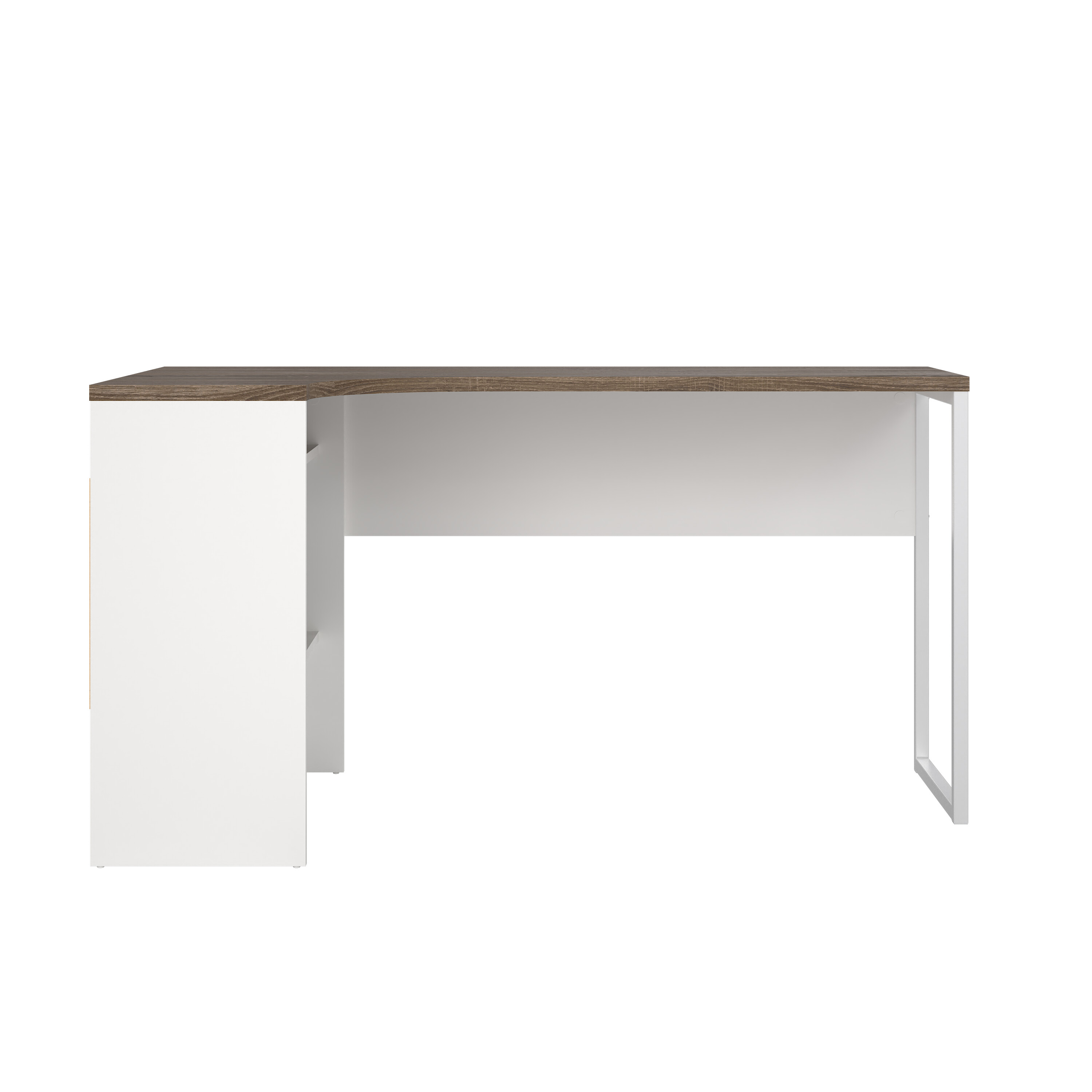 Escritorio Esquinero Blanco y Madera 2 Cajones 3 Espacios de Almacenaje Estructura de Madera Procesada