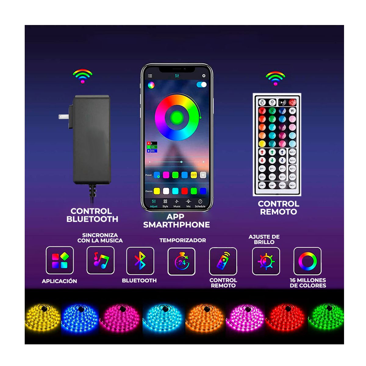 Tira de 20 Metros De Luces Led RGB Control IR y APP Bluetooth