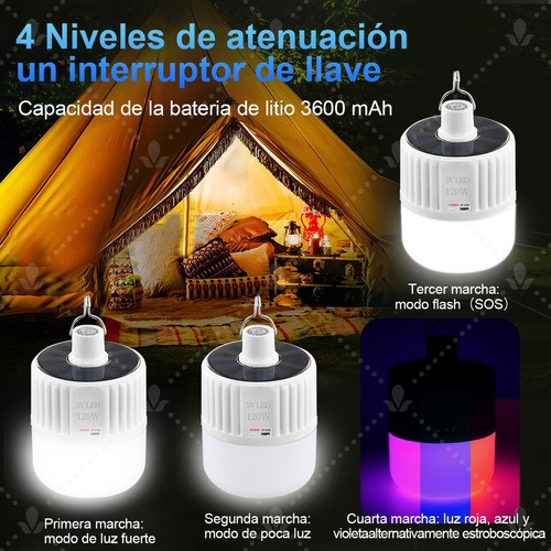 Foco Led Lampara Solar Emergencia 120w Portátil Recargable