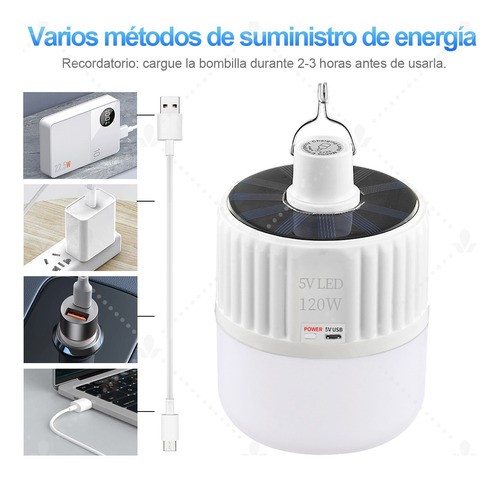 Foco Led Lampara Solar Emergencia 120w Portátil Recargable
