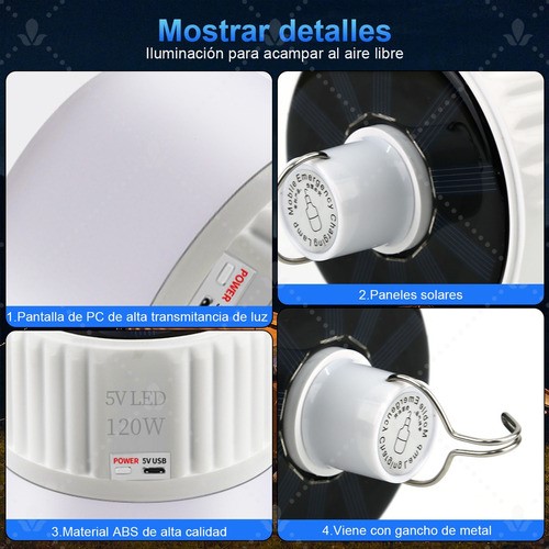 Foco Led Lampara Solar Emergencia 120w Portátil Recargable