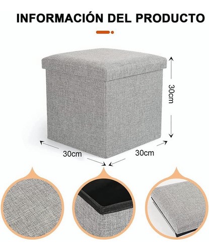 Puff Silla Cubo Organizador Plegable Con Cajón Almacenador GRIS