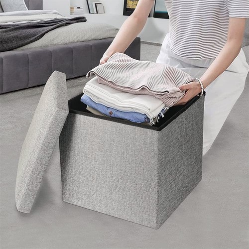 Puff Silla Cubo Organizador Plegable Con Cajón Almacenador GRIS