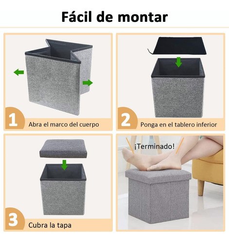 Puff Silla Cubo Organizador Plegable Con Cajón Almacenador GRIS