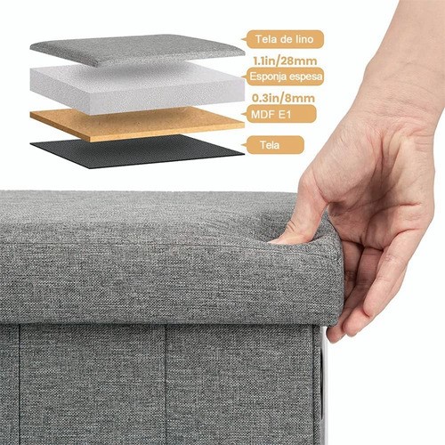 Puff Silla Cubo Organizador Plegable Con Cajón Almacenador GRIS