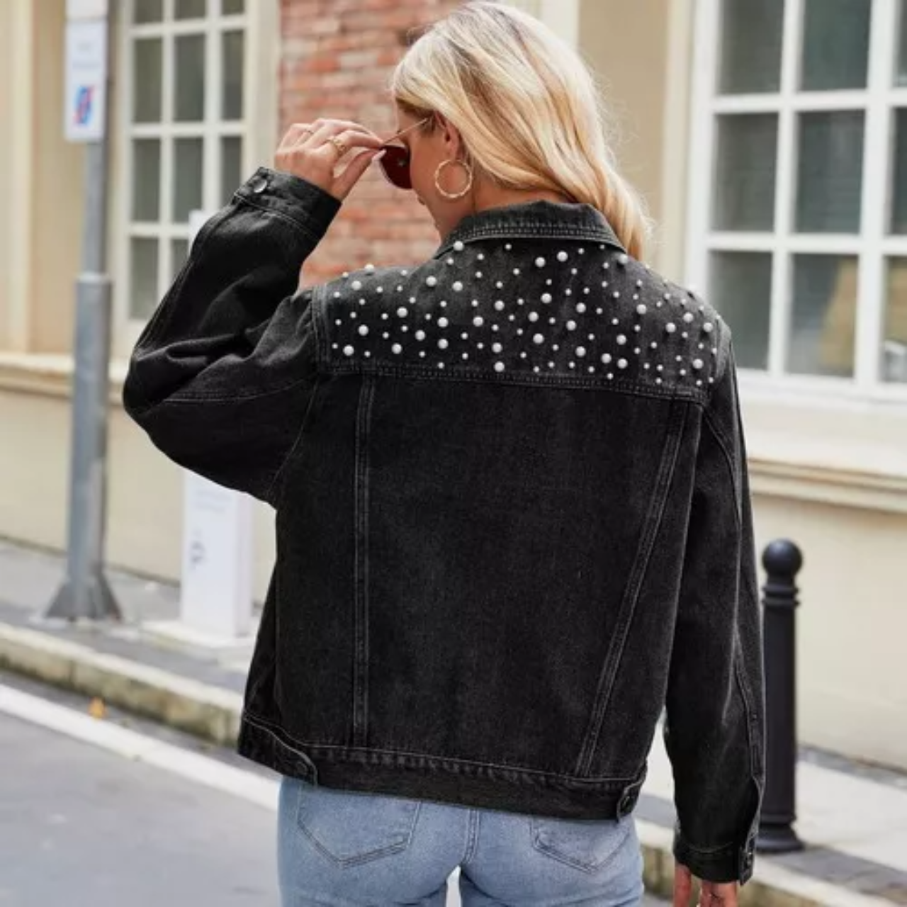 Abrigo De Chaqueta De Perlas De Mezclilla Para Mujer Moda