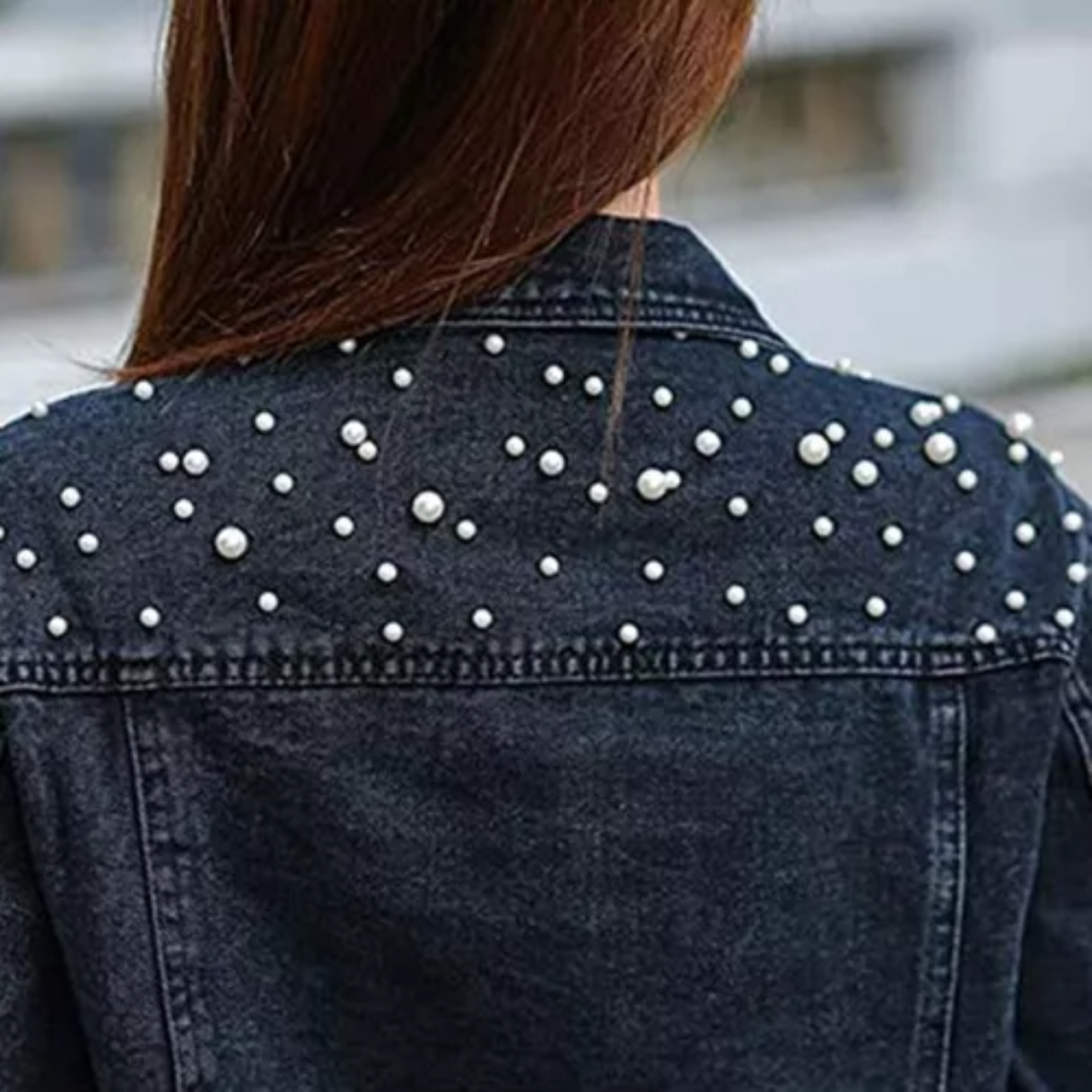 Abrigo De Chaqueta De Perlas De Mezclilla Para Mujer Moda