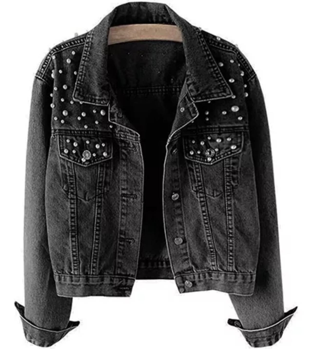 Abrigo De Chaqueta De Perlas De Mezclilla Para Mujer Moda