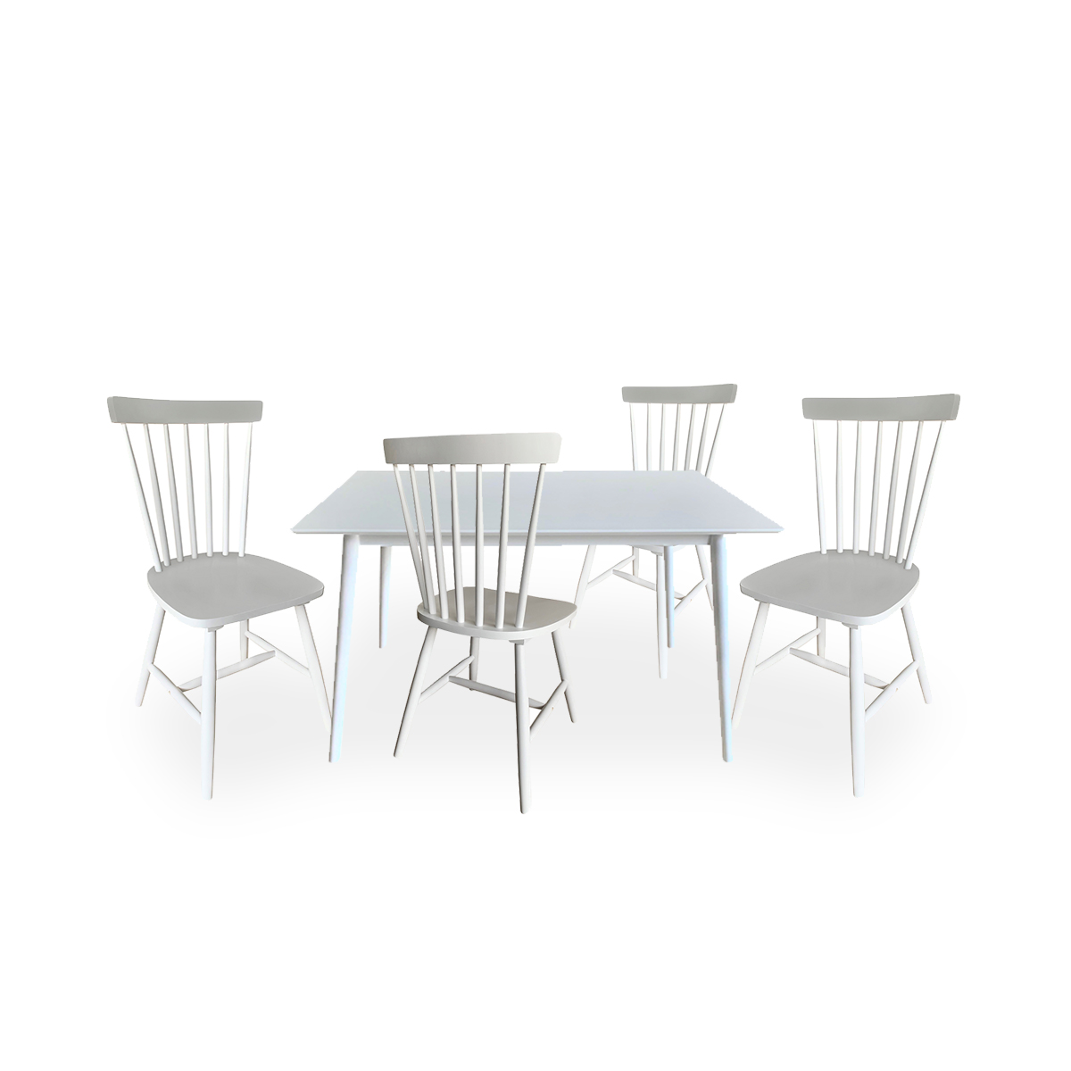 Comedor Completo Blanco de Madera Maciza Cubierta de MDF con 4 Sillas de Madera