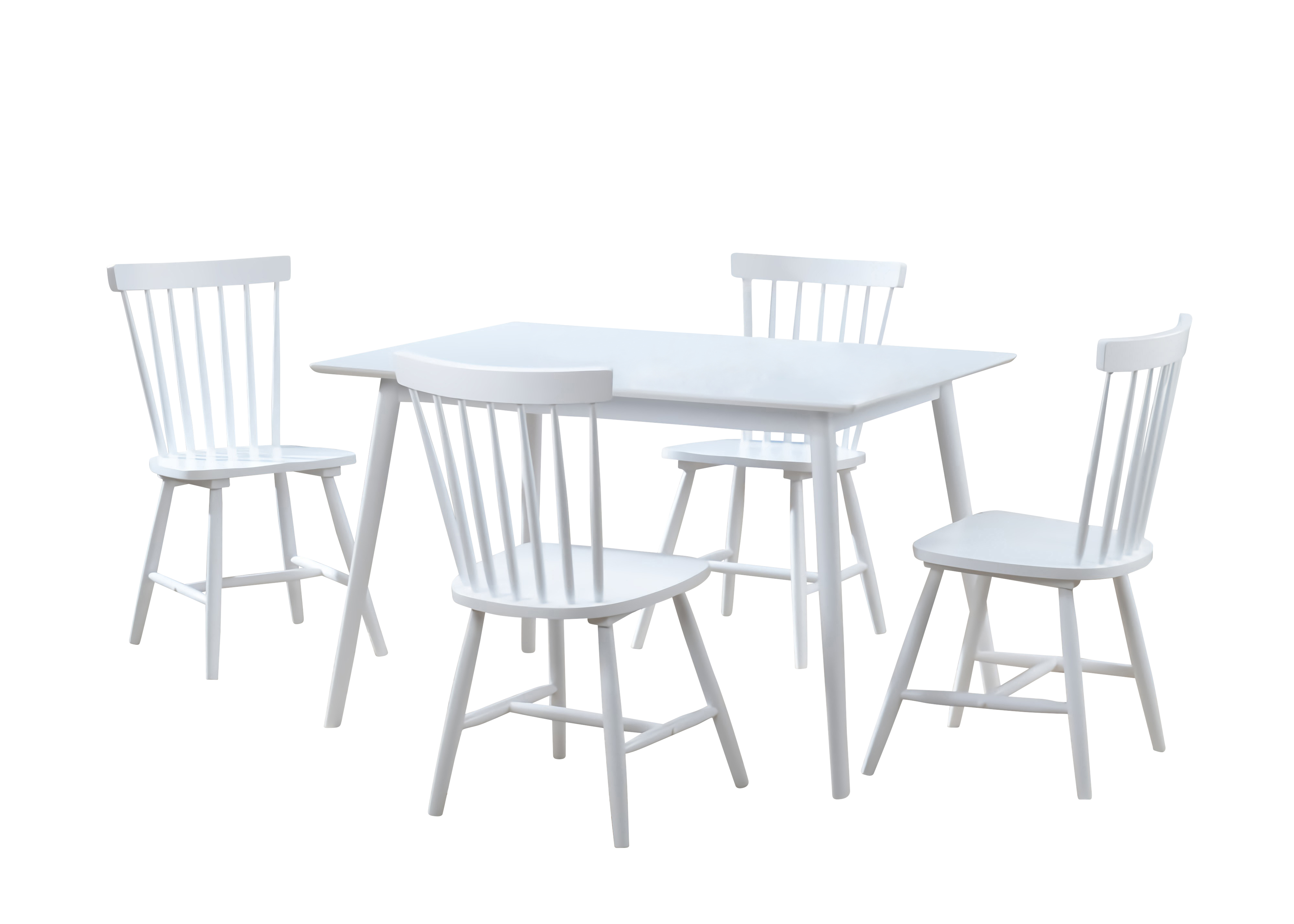 Comedor Completo Blanco de Madera Maciza Cubierta de MDF con 4 Sillas de Madera