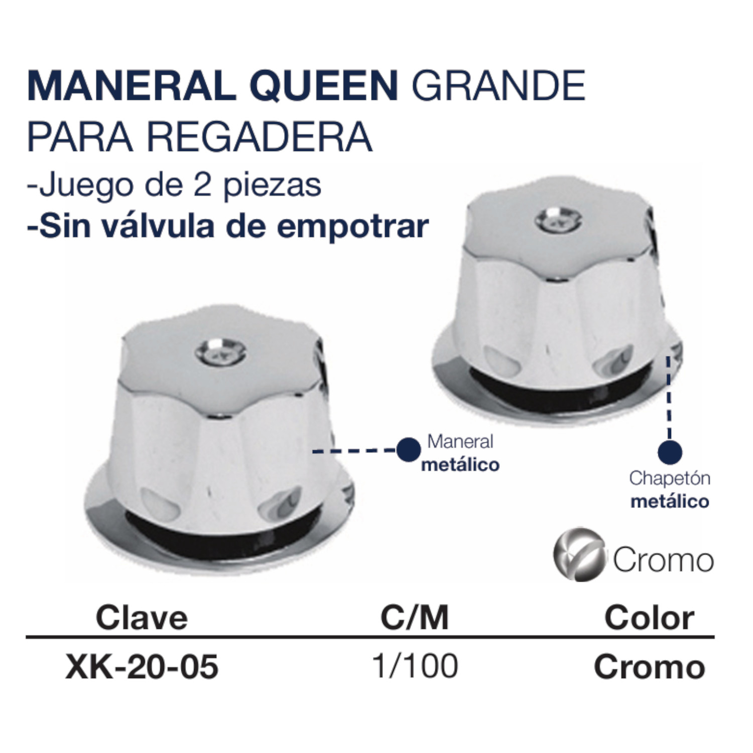 Maneral De Regadera Queen Grande C/chapetón Cromo