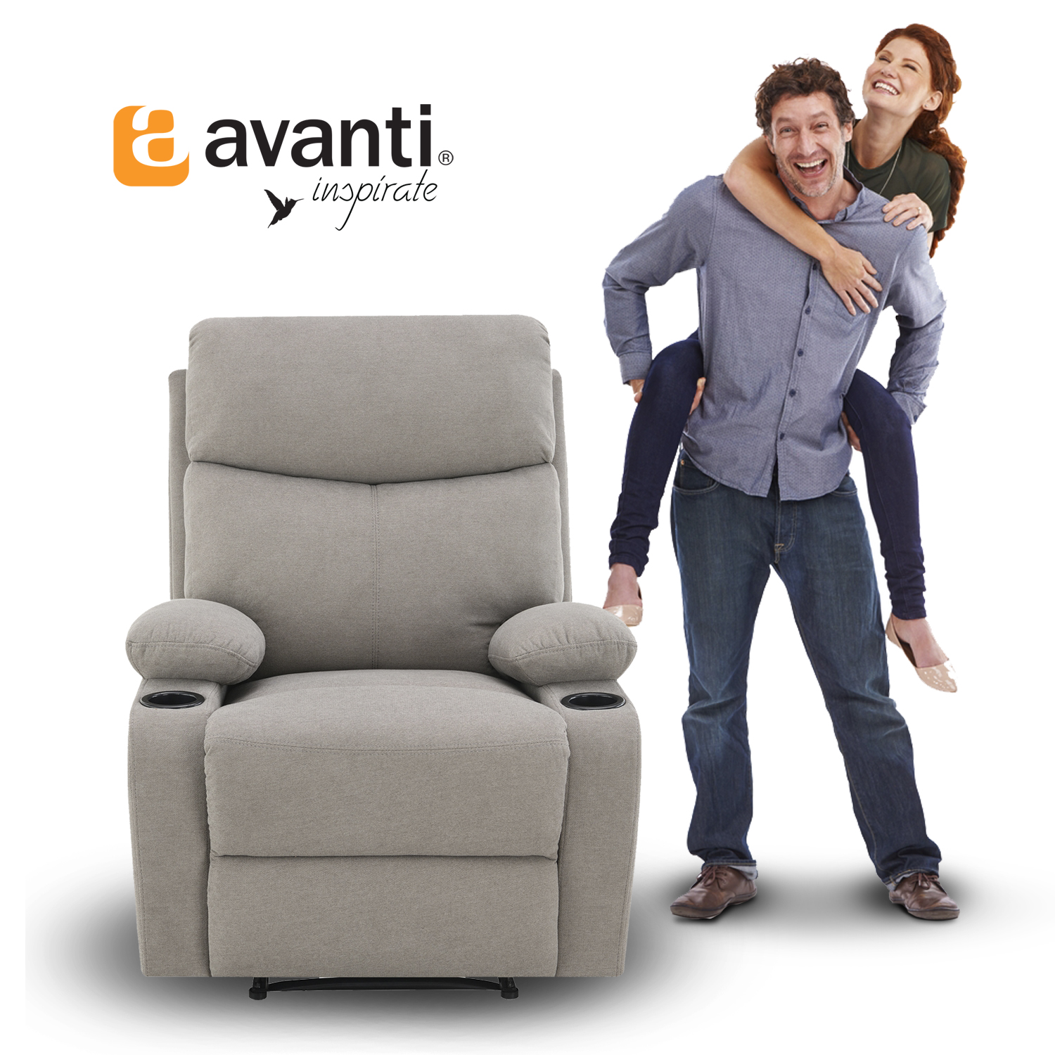 Sillón Reclinable Manual Nando de Tela Color Gris con Porta Vasos