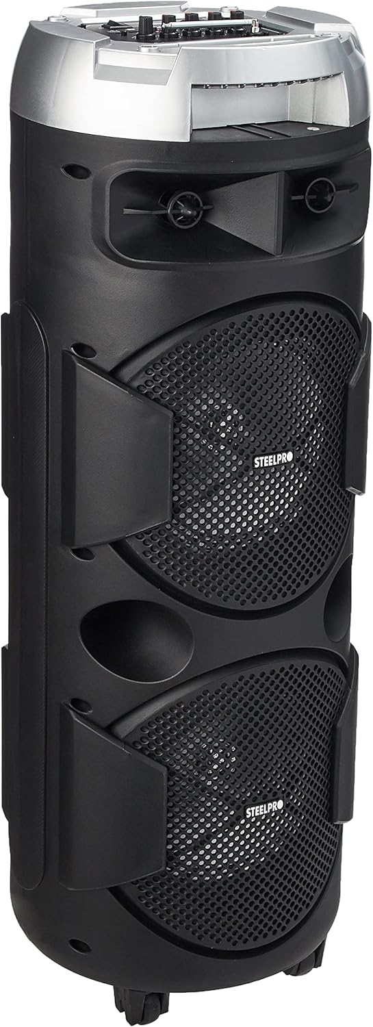 Steelpro Bocina Portátil Cuadrafónica Inalámbrica LED 360 Sonido Envolvente de 18000 Watts