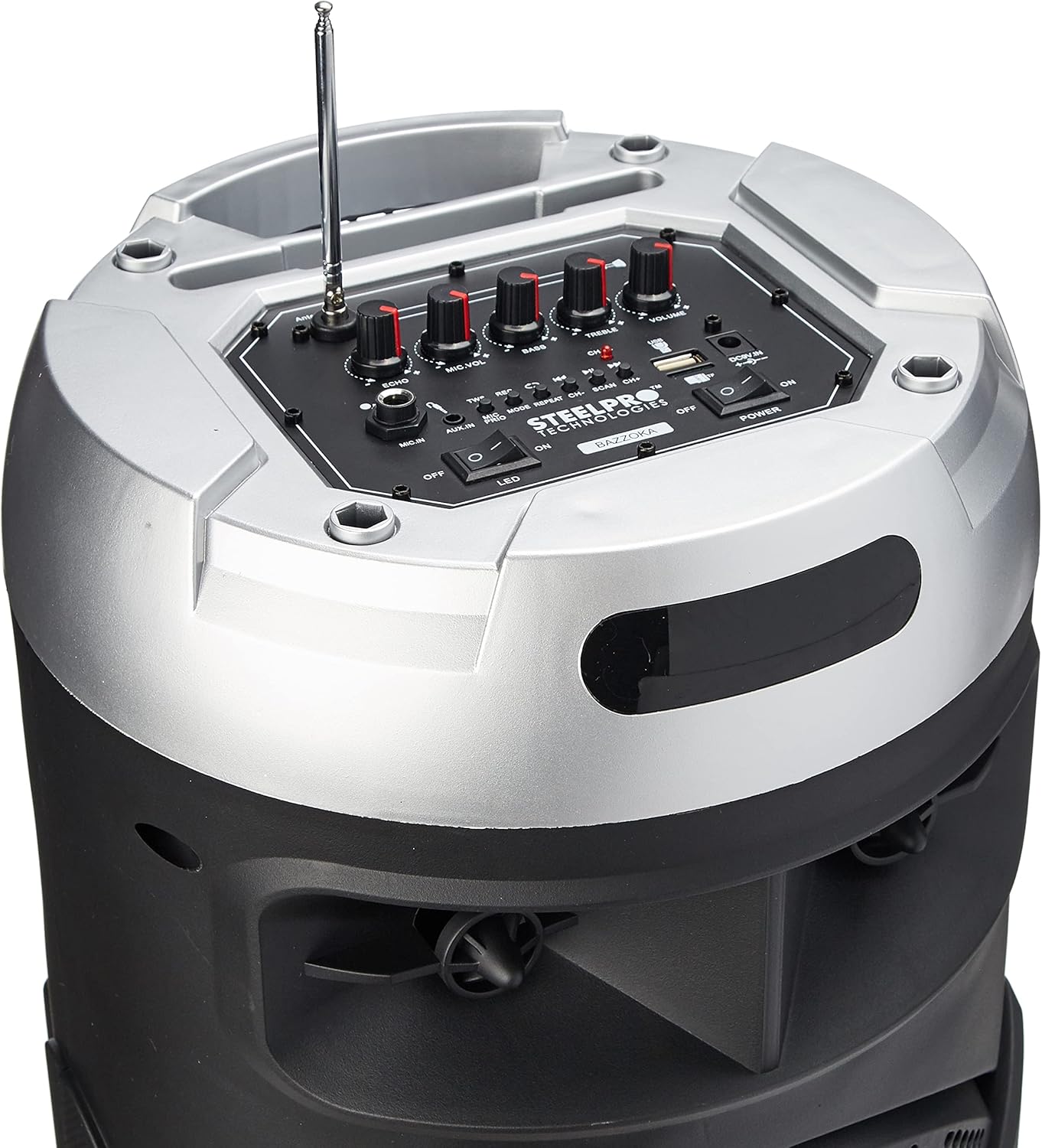 Steelpro Bocina Portátil Cuadrafónica Inalámbrica LED 360 Sonido Envolvente de 18000 Watts