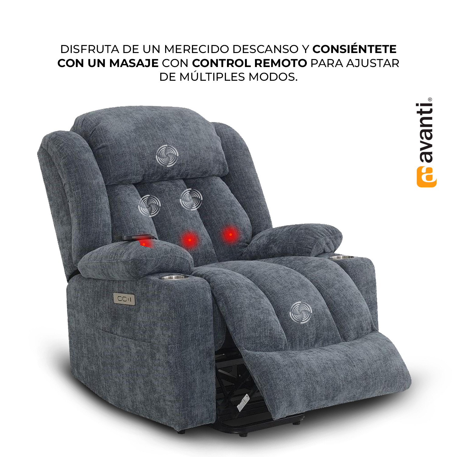 Sillón Reclinable Eléctrico Ringo con Masaje y Elevación de Tela Color Azul