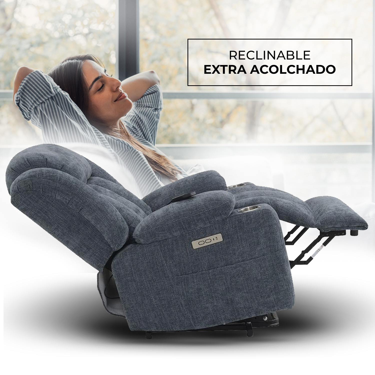 Sillón Reclinable Eléctrico Ringo con Masaje y Elevación de Tela Color Azul
