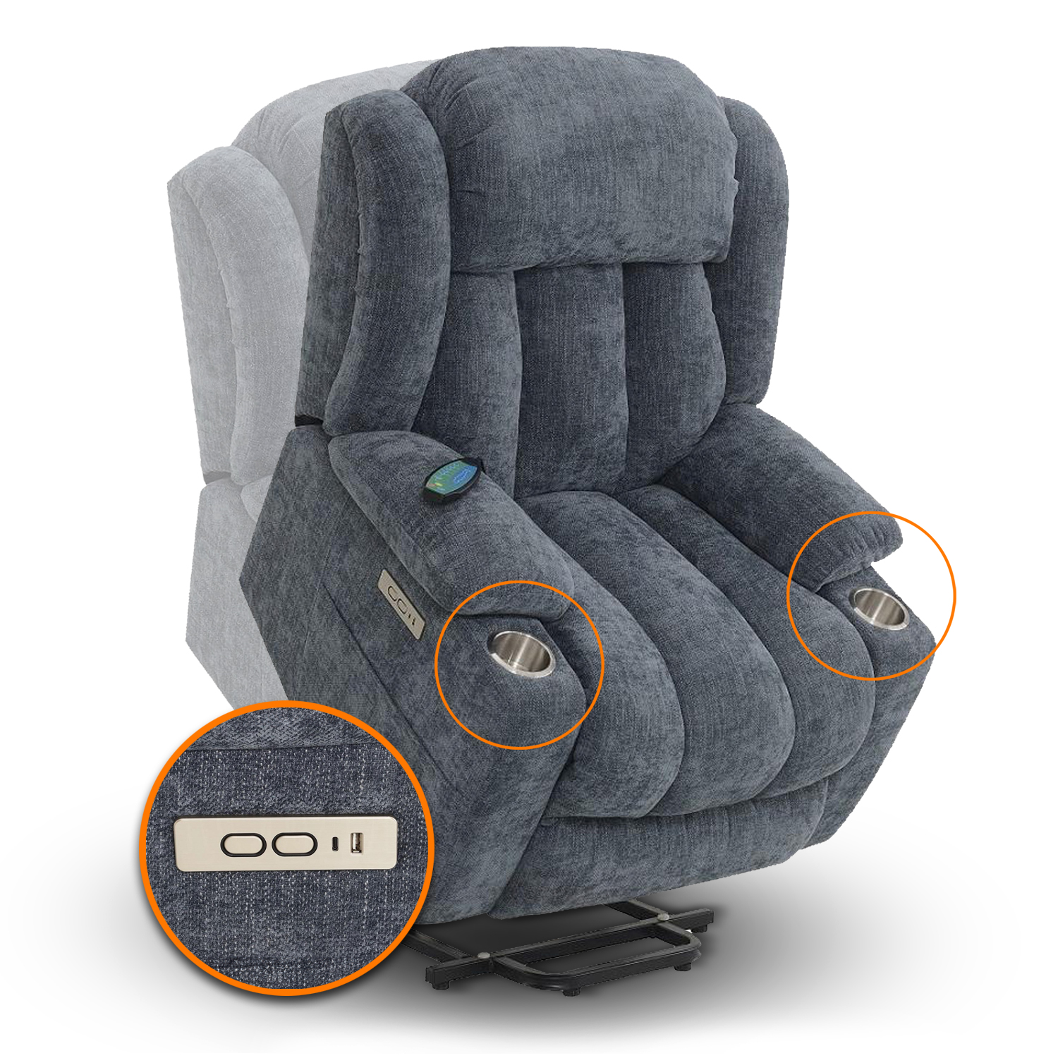Sillón Reclinable Eléctrico Ringo con Masaje y Elevación de Tela Color Azul