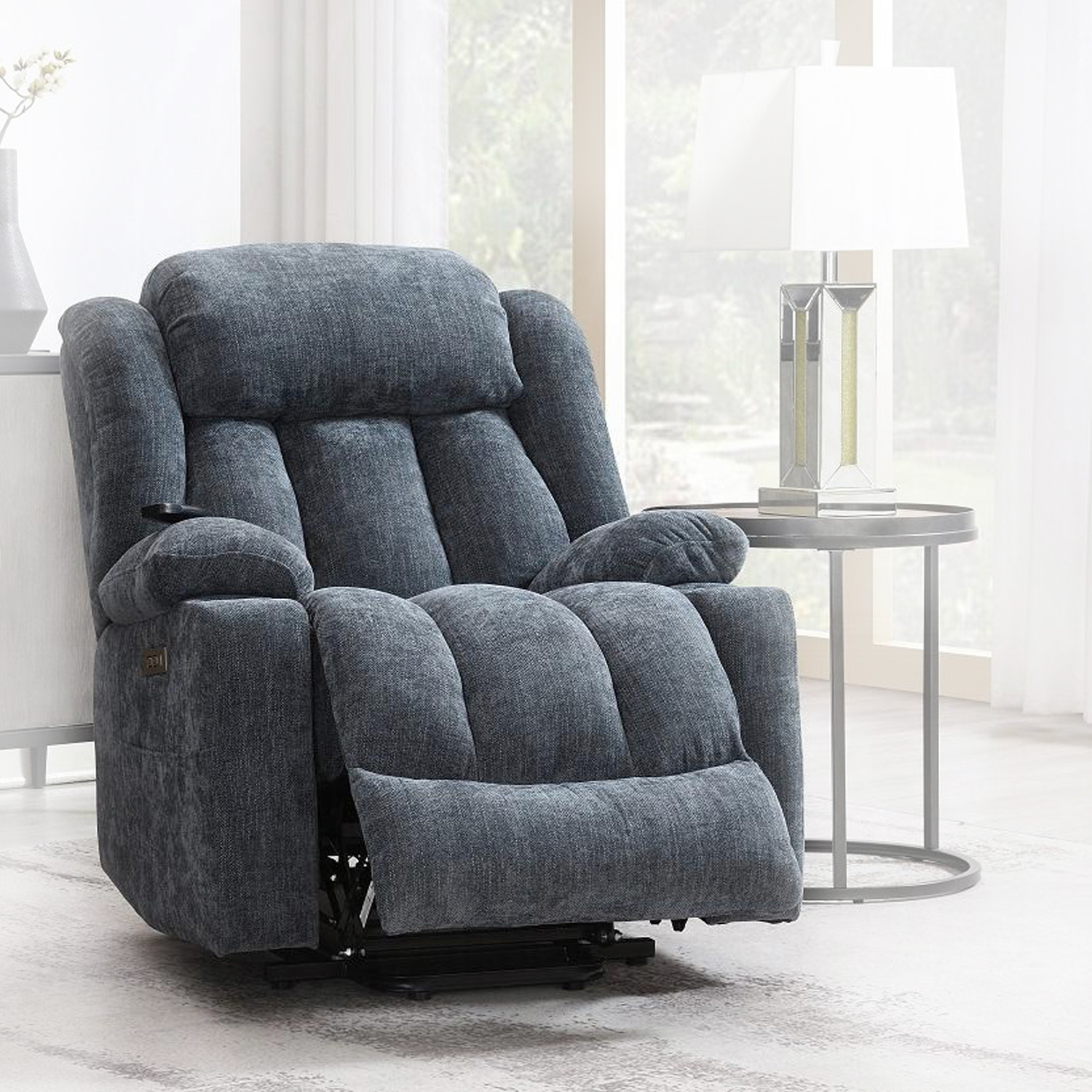 Sillón Reclinable Eléctrico Ringo con Masaje y Elevación de Tela Color Azul