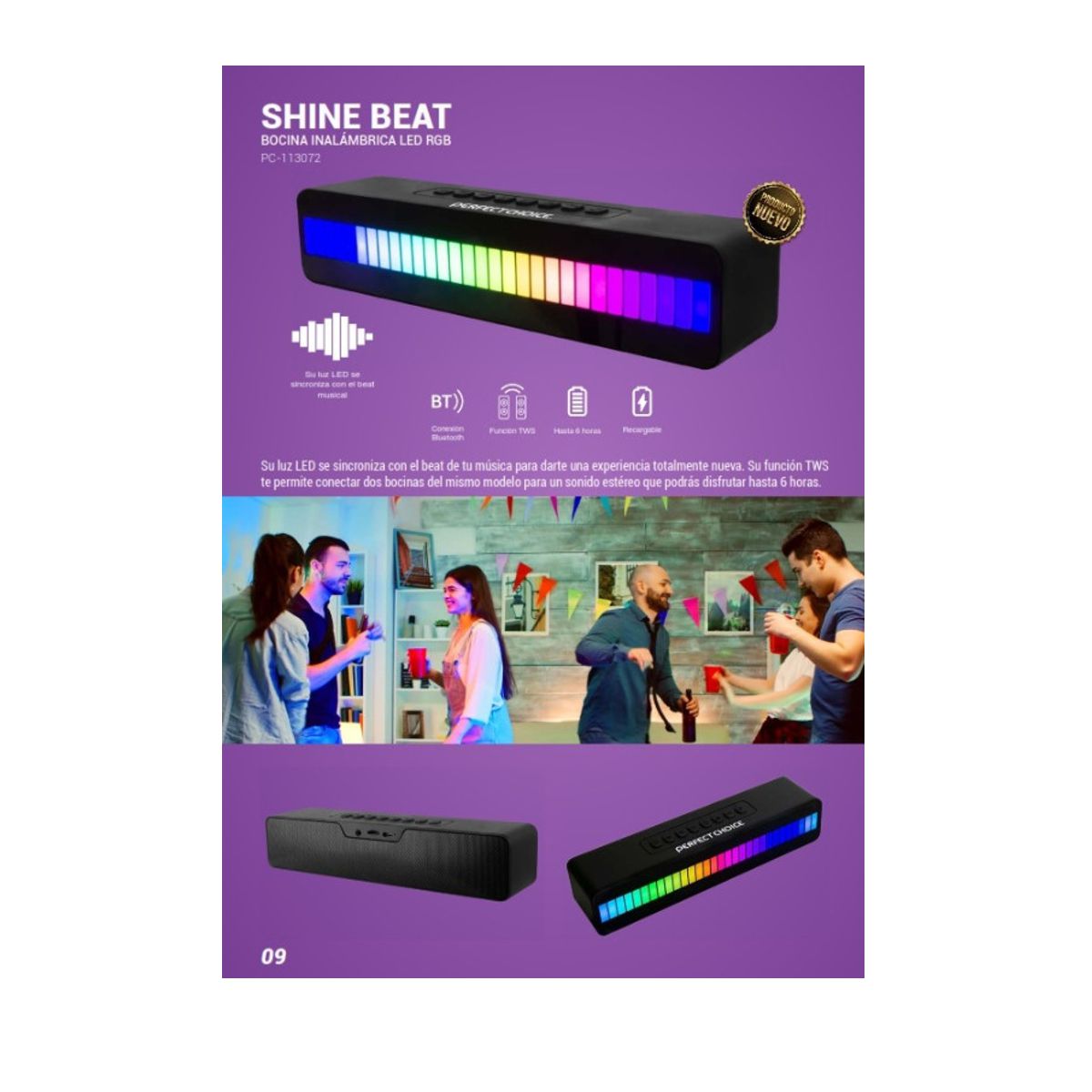 Bocina Bluetooth Inalámbrica Portátil Luz LED RGB Shine Beat Perfect Choice