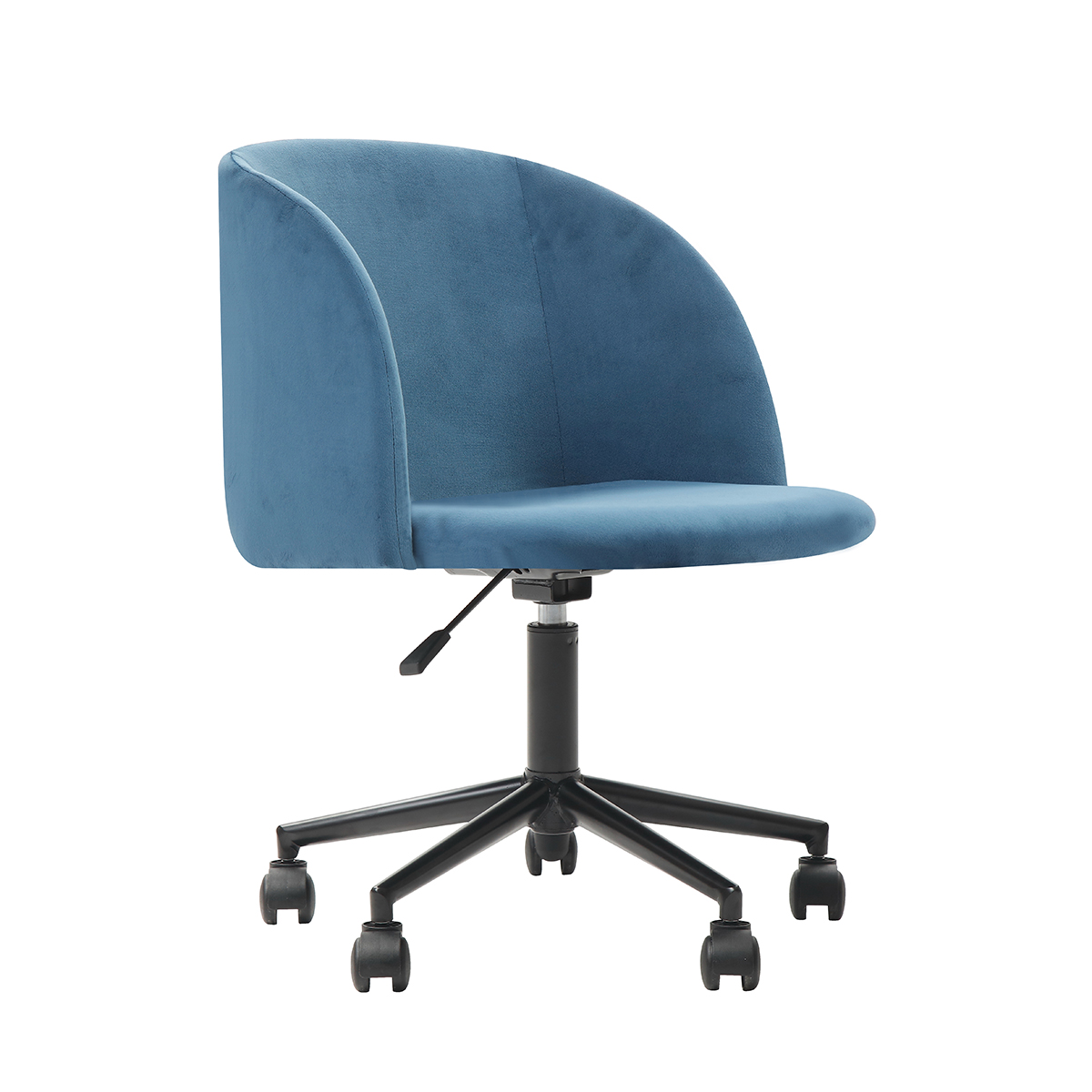 Silla de Oficina Giratoria en Terciopelo Azul con Altura Ajustable y Asiento Acolchado