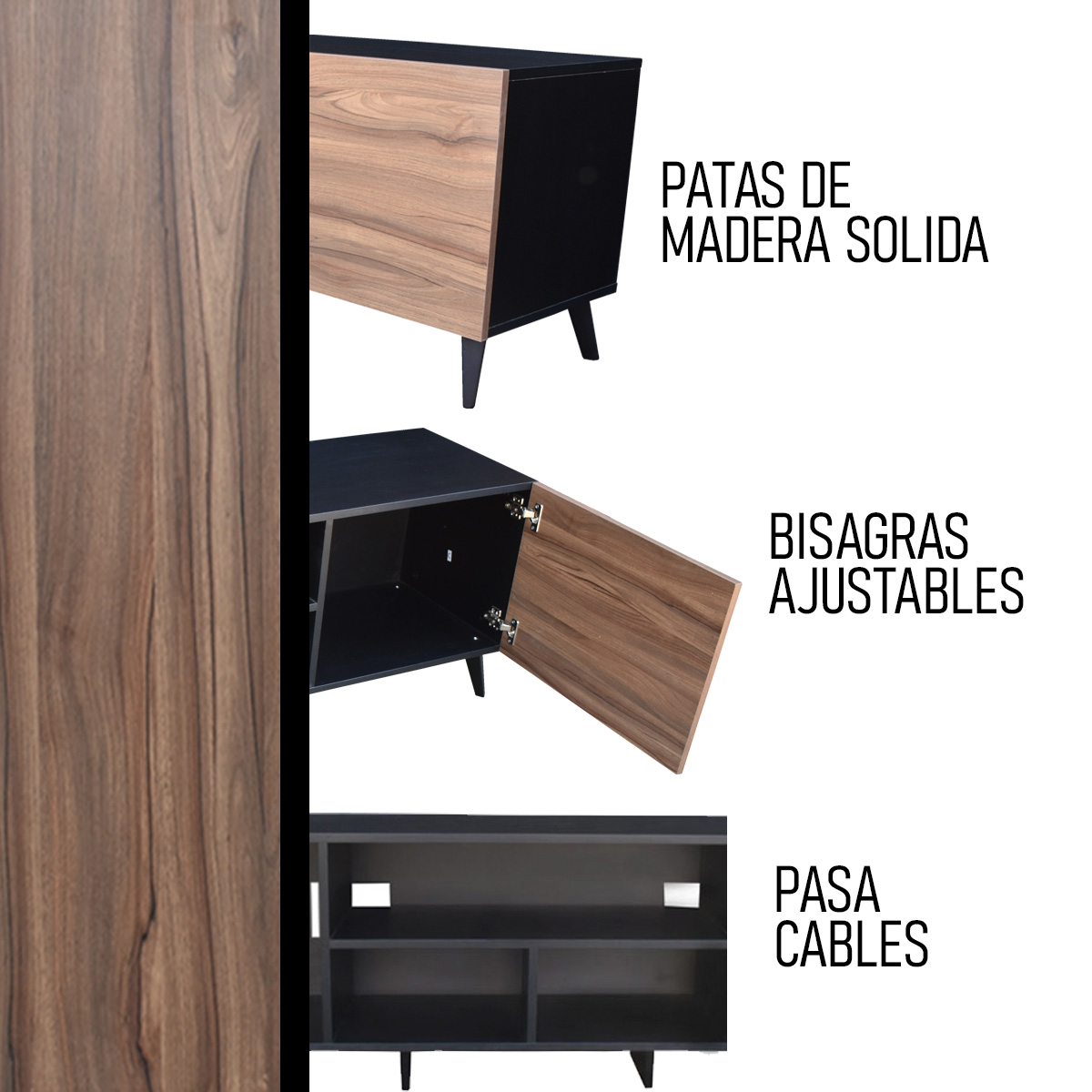 Hogare Centro de Entretenimiento Europa para TV de 80 Pulgadas Mueble TV  Negro Parota