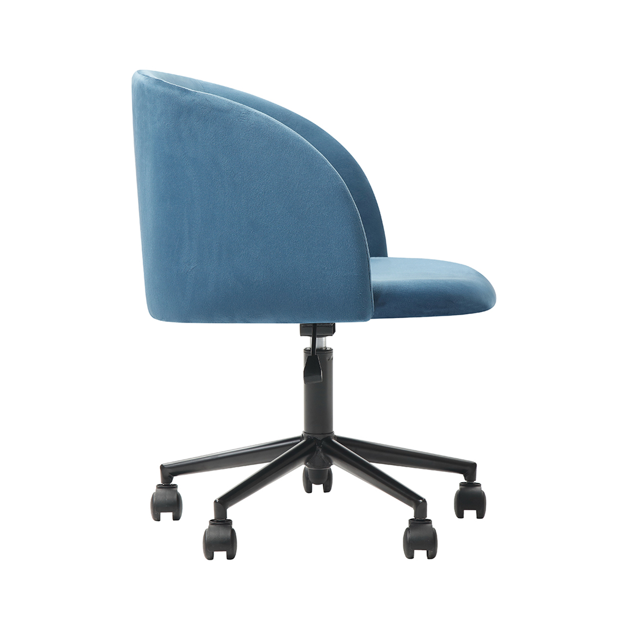 Silla de Oficina Giratoria en Terciopelo Azul con Altura Ajustable y Asiento Acolchado