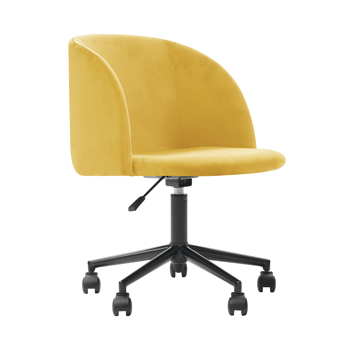 Silla de Oficina Giratoria en Terciopelo Mostaza con Altura Ajustable y Asiento Acolchado