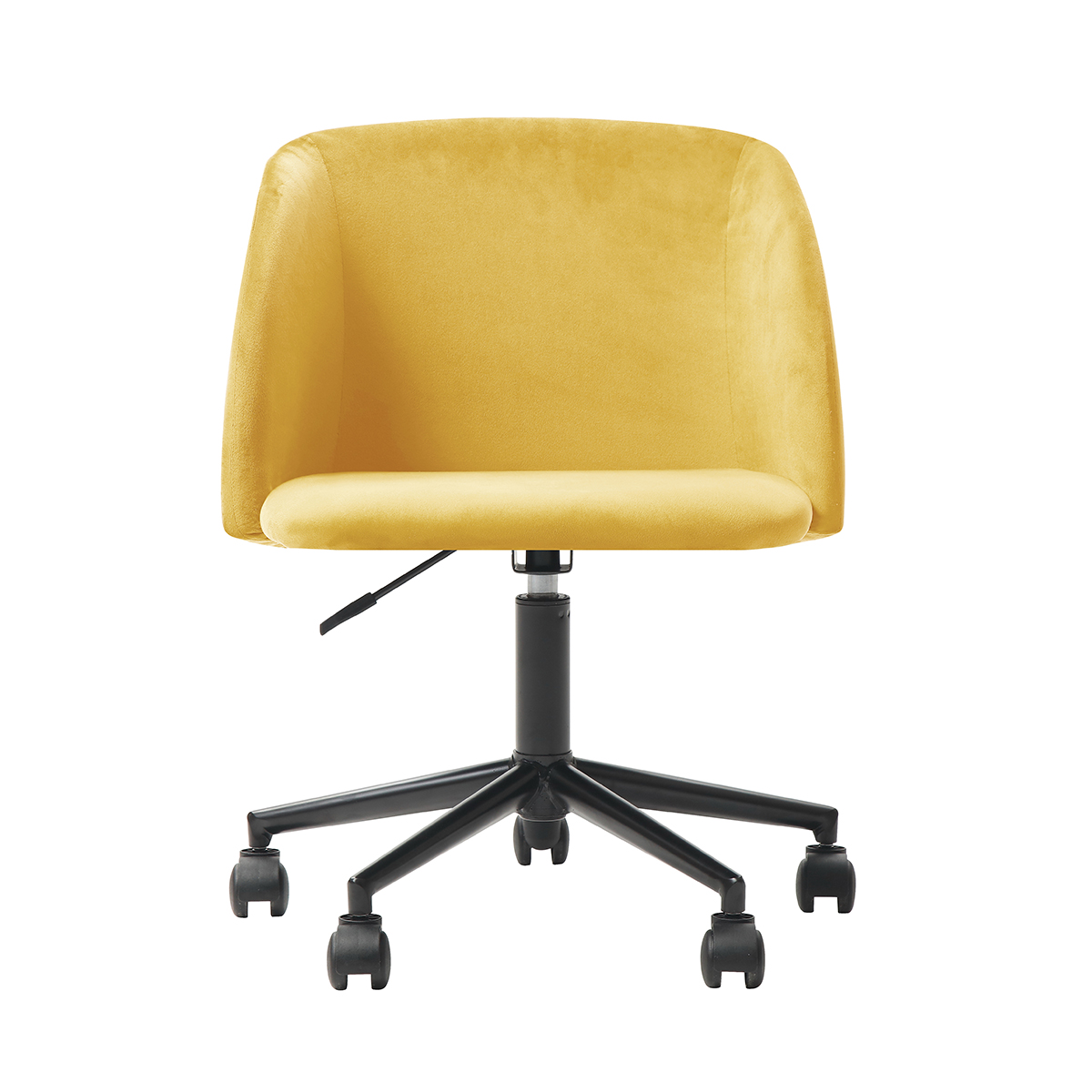 Silla de Oficina Giratoria en Terciopelo Mostaza con Altura Ajustable y Asiento Acolchado