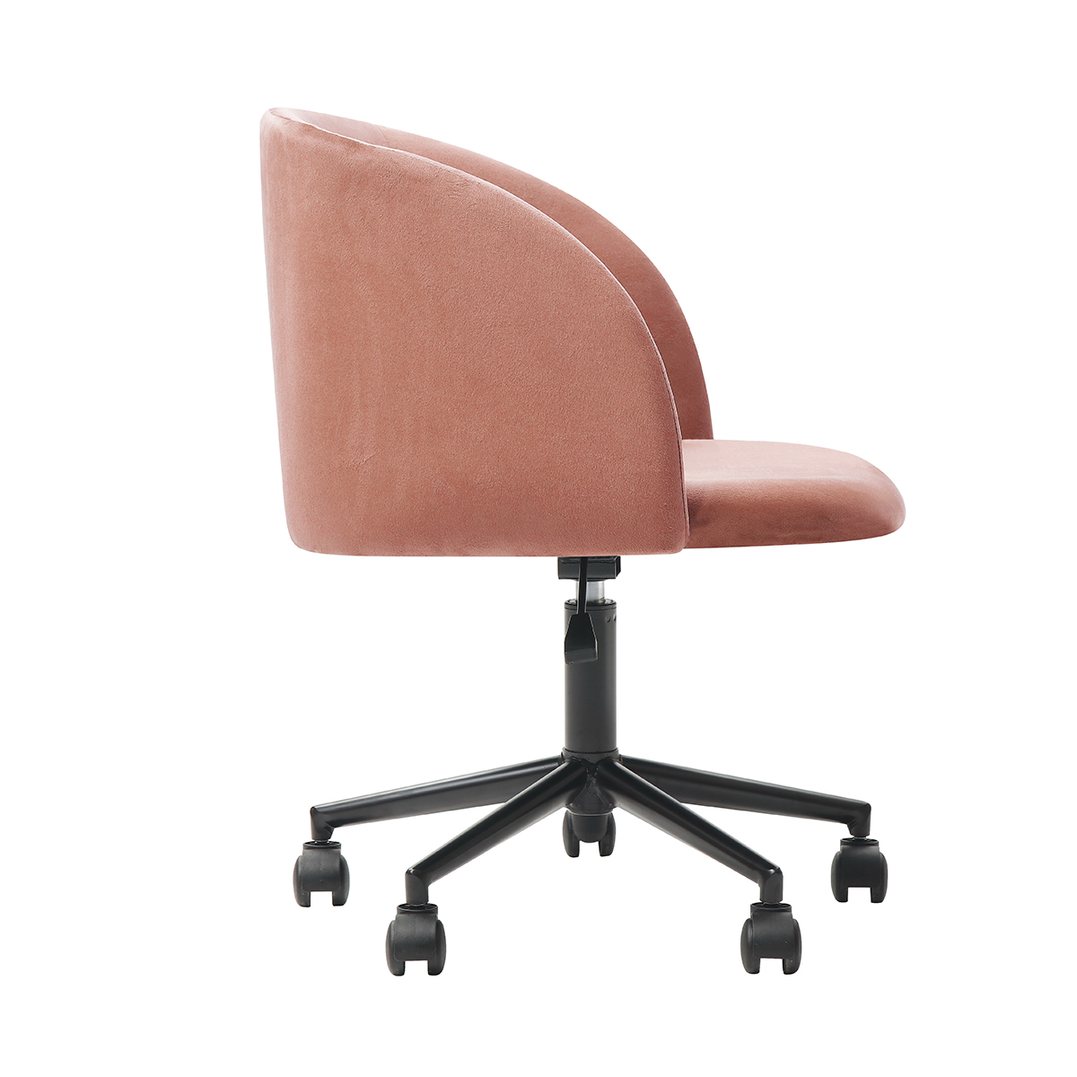 Silla de Oficina Giratoria en Terciopelo Rosa con Altura Ajustable y Asiento Acolchado