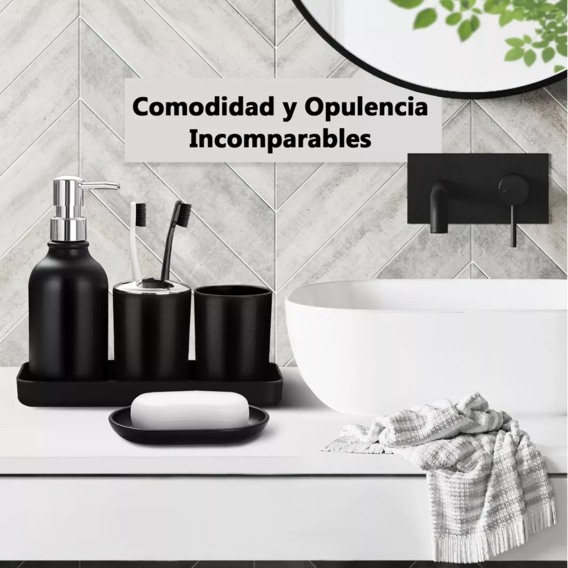 Set De Baño Accesorios 8/10 Pzs Negro Plastico Completo 