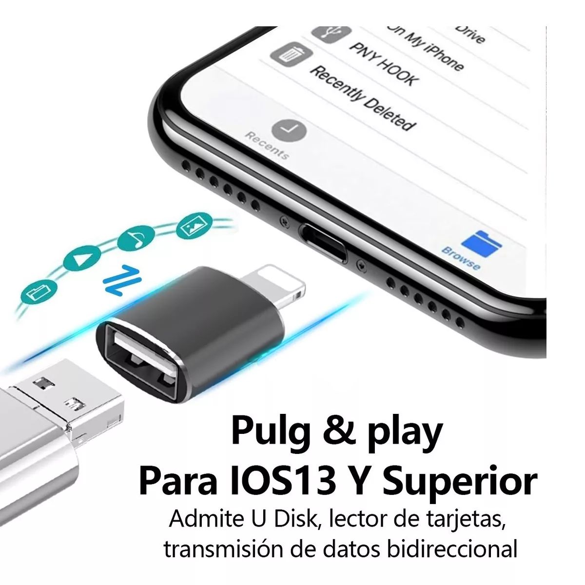 Adaptador OTG USB Lightning Compatible con Iphone Ipad