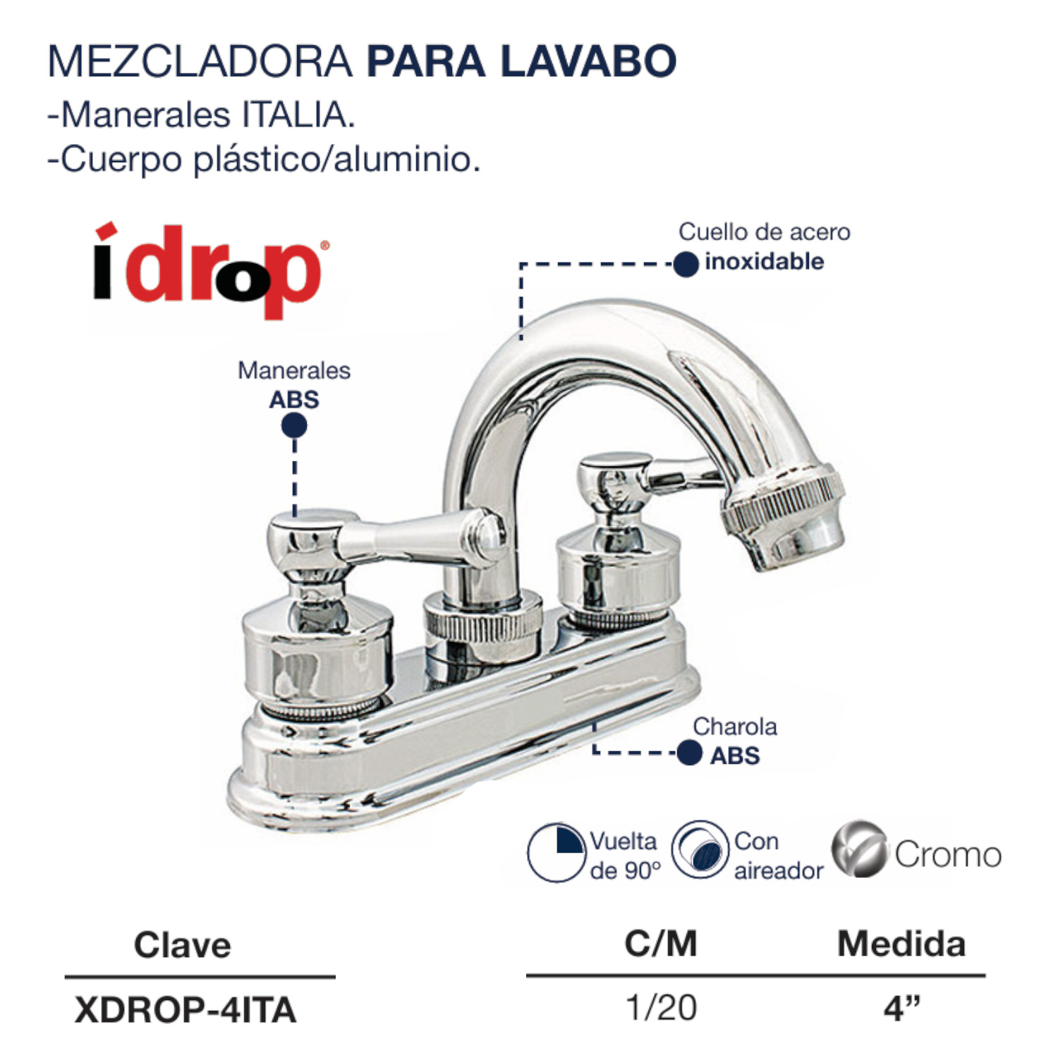 Llave Mezcladora Lavabo Cuerpo Plástico Aluminio