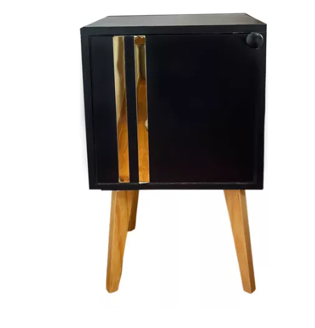 Buro Mueble recamara Minimalista Ensamblado Negro Con Dorado luz Led.