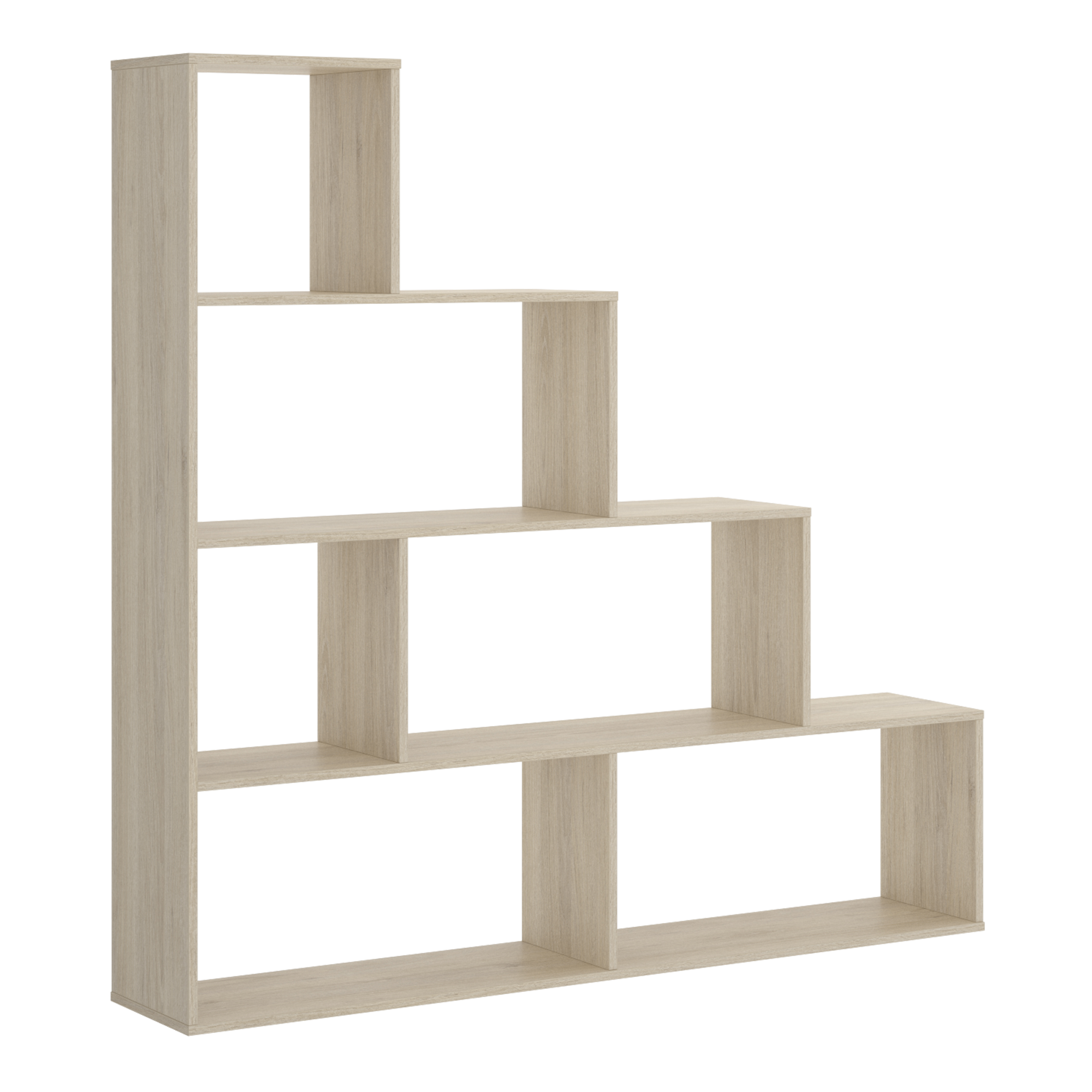 Librero Color Madera en Escalera con 6 Módulos de Almacenaje. Estructura de Madera MDF