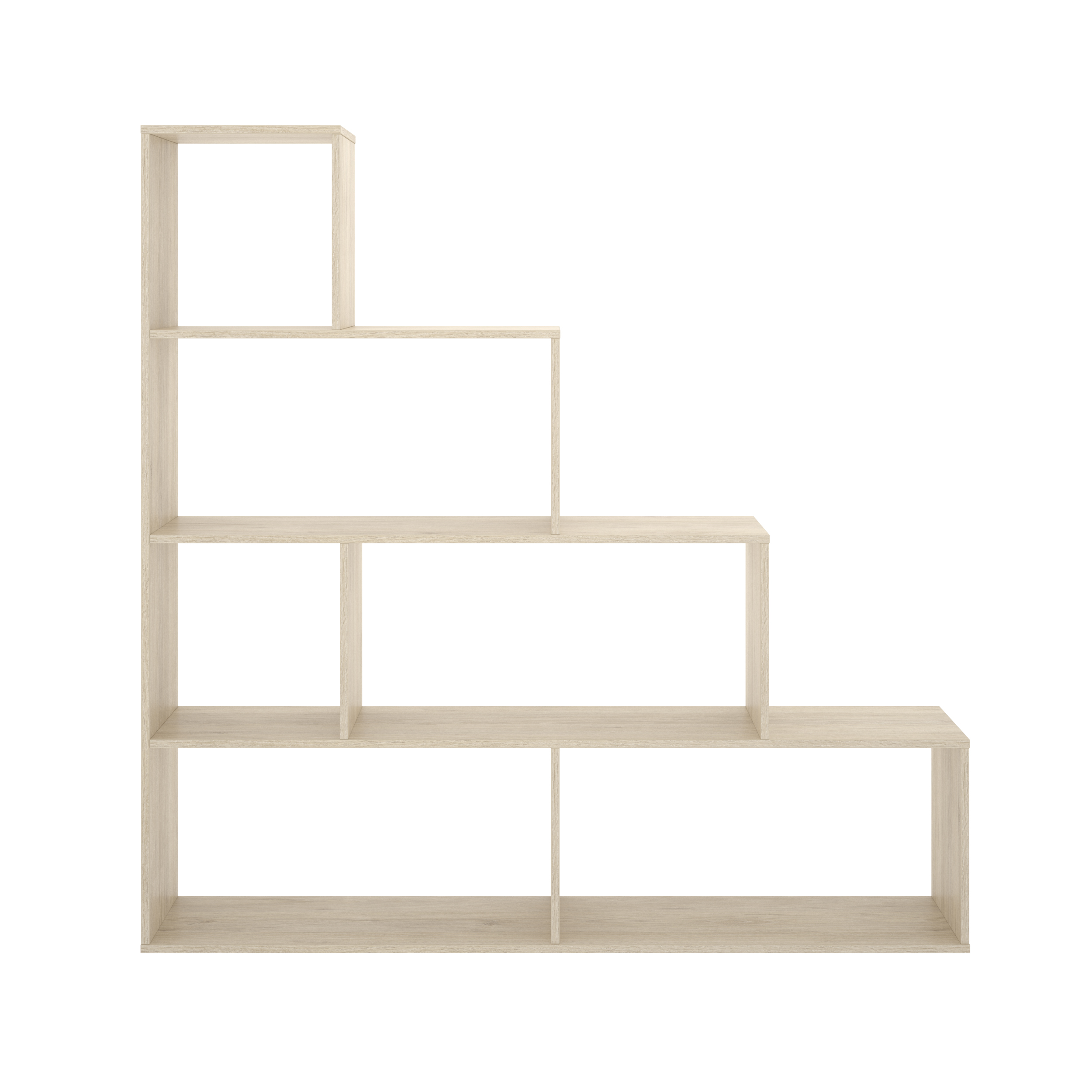 Librero Color Madera en Escalera con 6 Módulos de Almacenaje. Estructura de Madera MDF