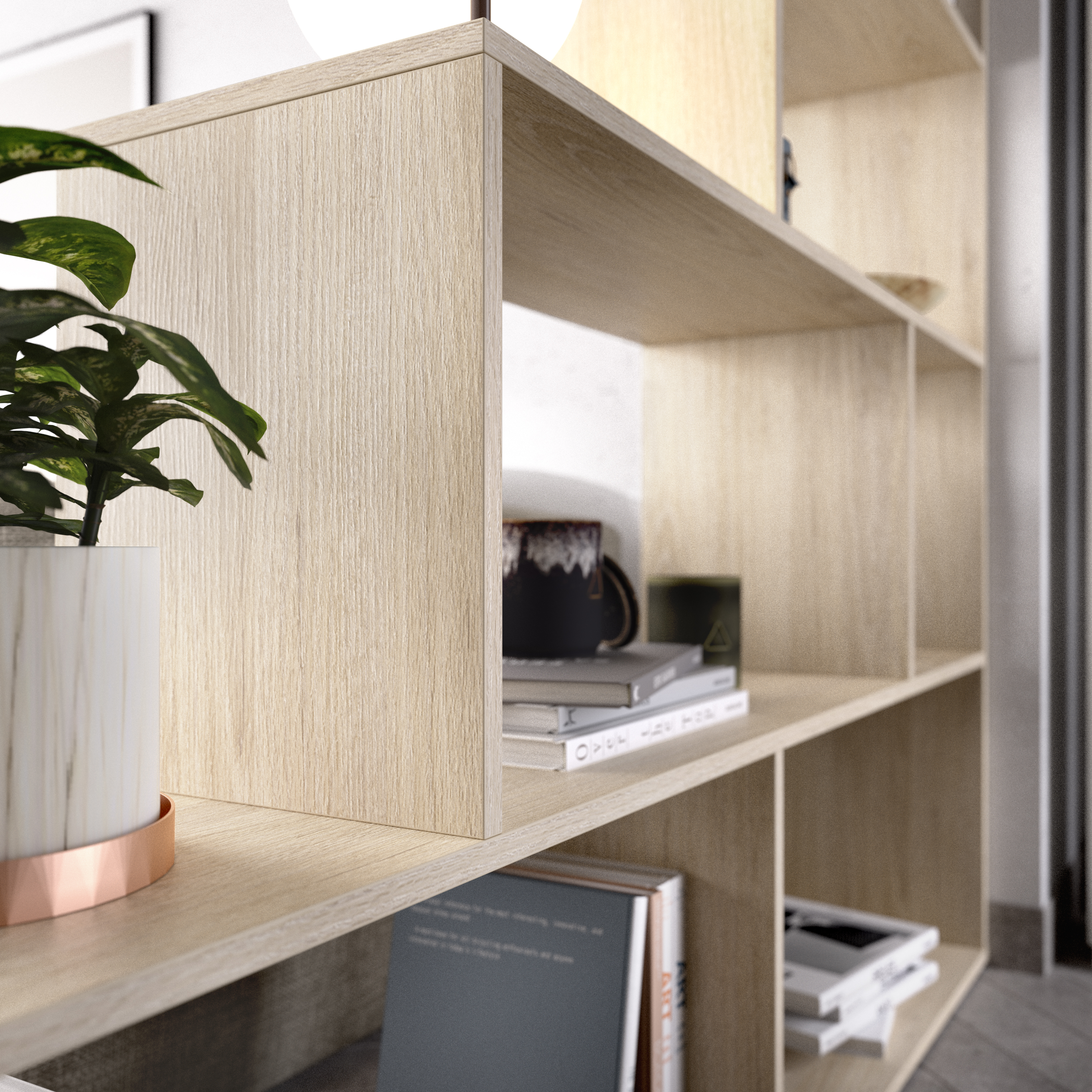 Librero Color Madera en Escalera con 6 Módulos de Almacenaje. Estructura de Madera MDF