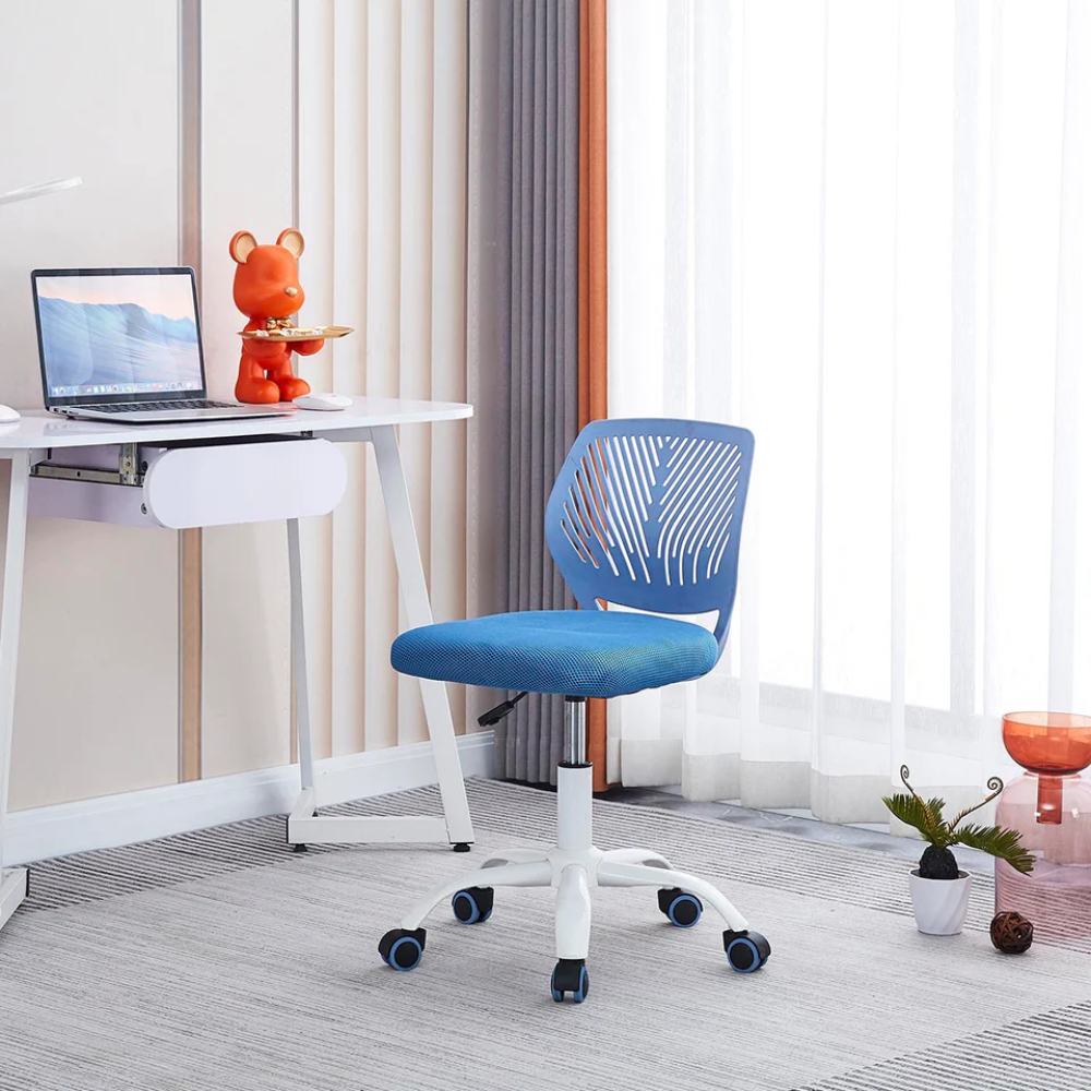 Silla de Oficina Giratoria Azul con Altura Ajustable y Asiento Acolchado Tapizado en Tela