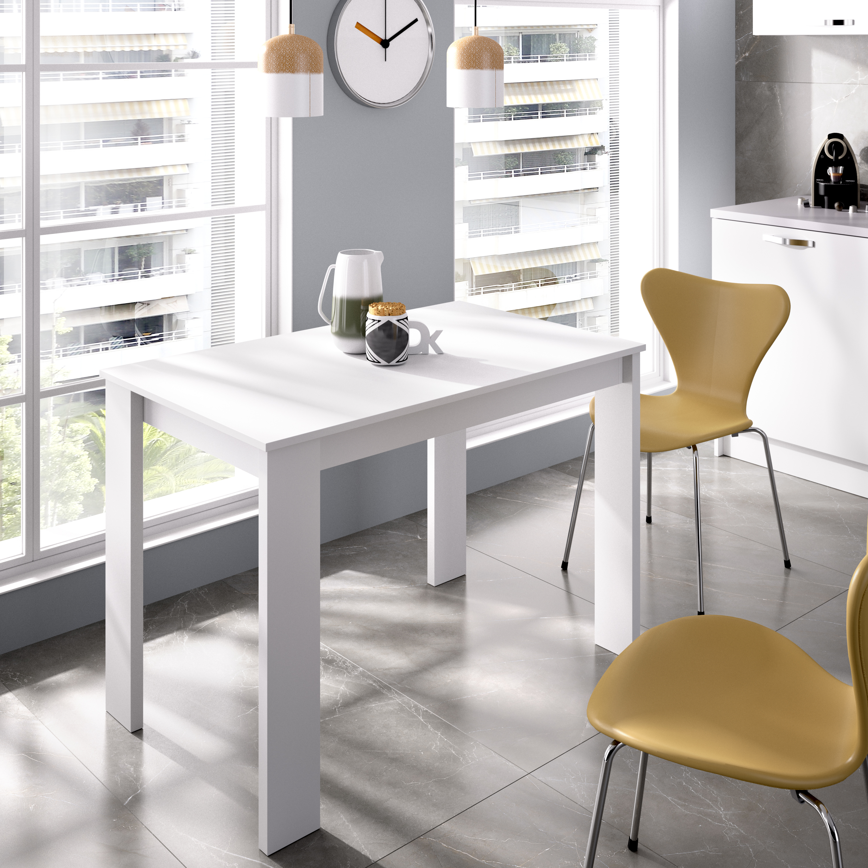 Mesa Auxiliar Color Blanco y Madera para Sala o Cocina. Estructura de Madera Industrial