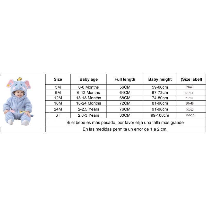 Mameluco Pijama Elefante Bebé Kawaii Disfraz