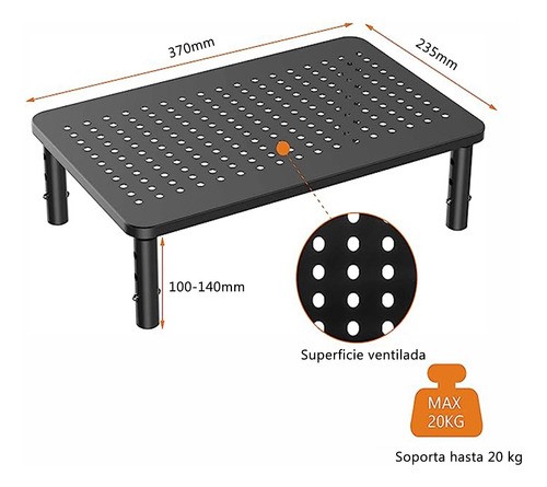 Soporte Elevador Para Portátil/escritorio Ajuste De 3 Veloci NEGRO