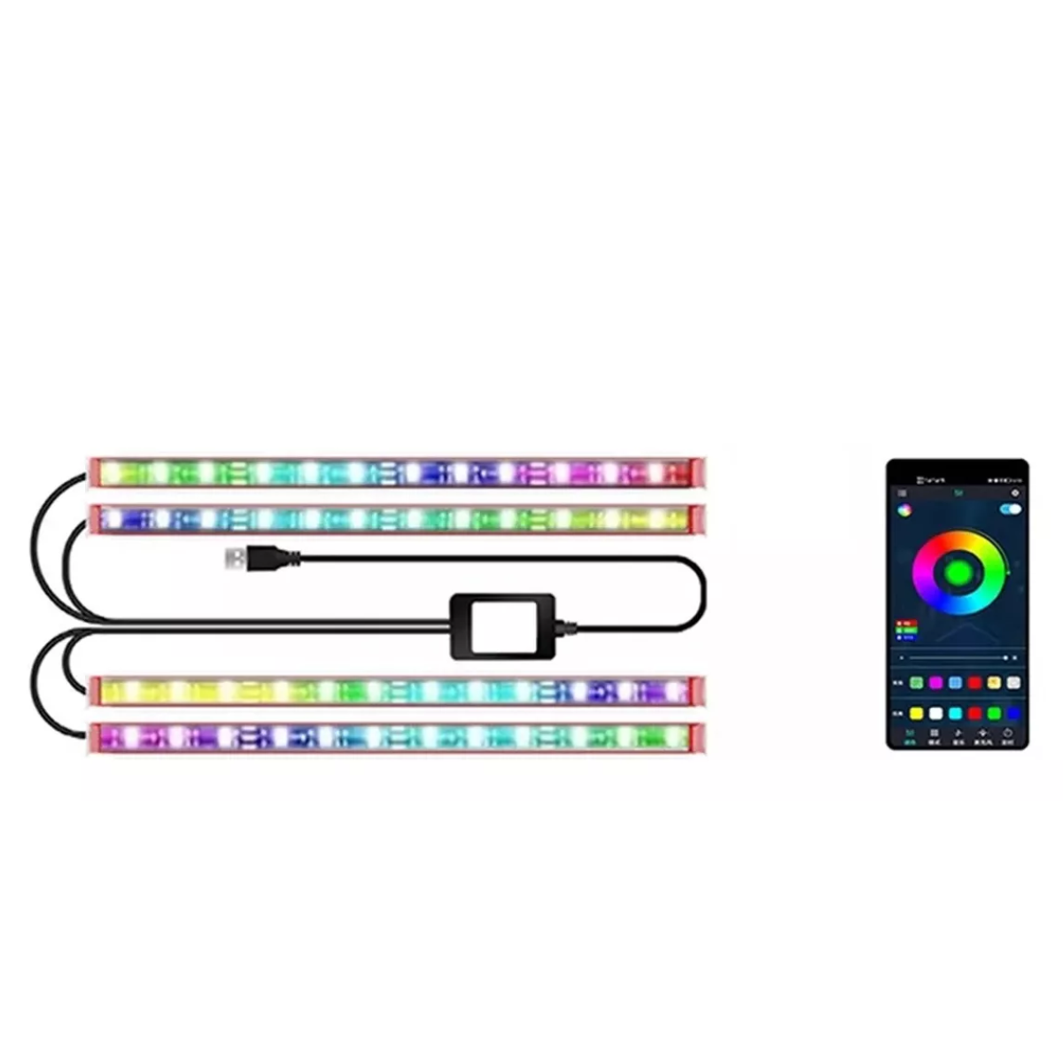 Barra De Luz Tiras 48 Luces Fluido Rgb Interior Para Carro