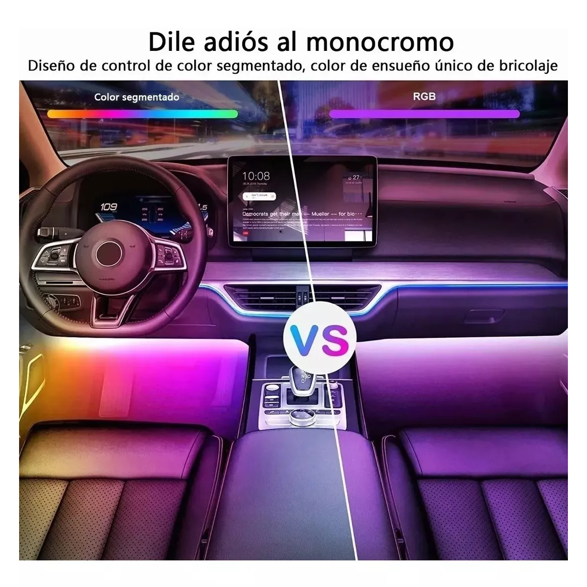 Barra De Luz Tiras 48 Luces Fluido Rgb Interior Para Carro