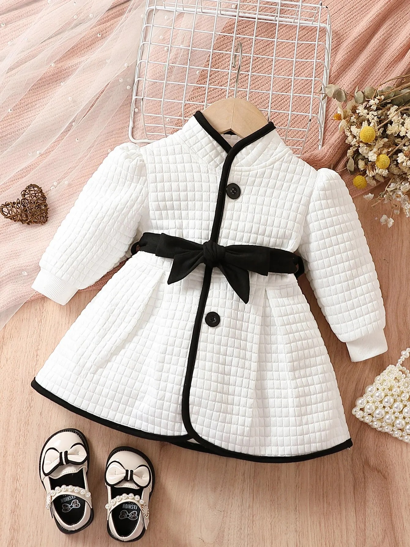Vestido Térmico Cinturón Niñas Abrigo Princesa Moda Otoño Invierno