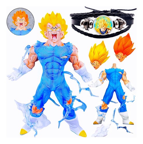 Figura Majin Vegeta Dragon Ball Z 27cm+ 2 Cabeza Y Brazalete AZUL